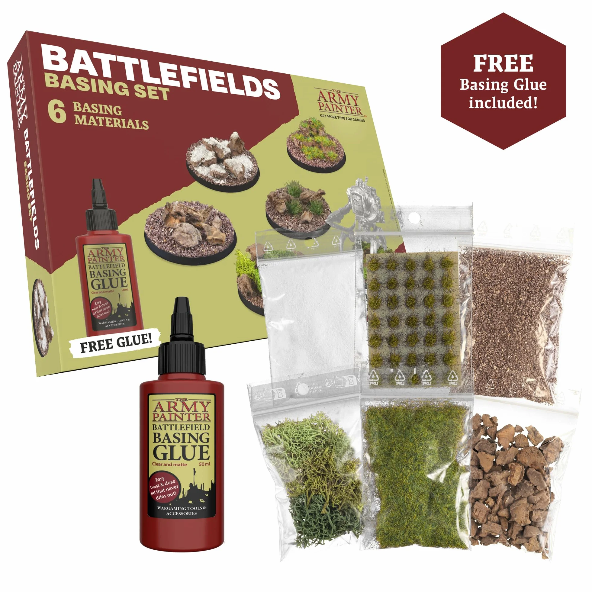The Army Painter Battlefields Basing Set Kit Maquette 50ml Colle Pva 35 Touffes Vertes 1 Boîte Herbe Maquette