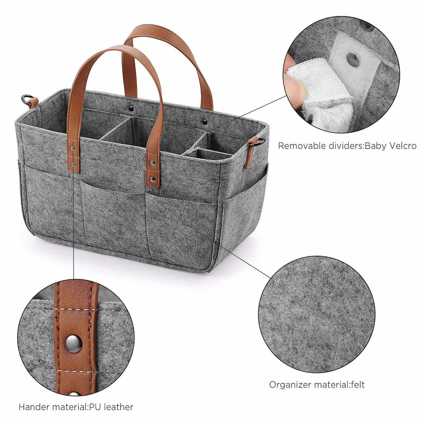 Organisateur De Couches Pour Bébé Support Portable Bac De Rangement Gris Foncé