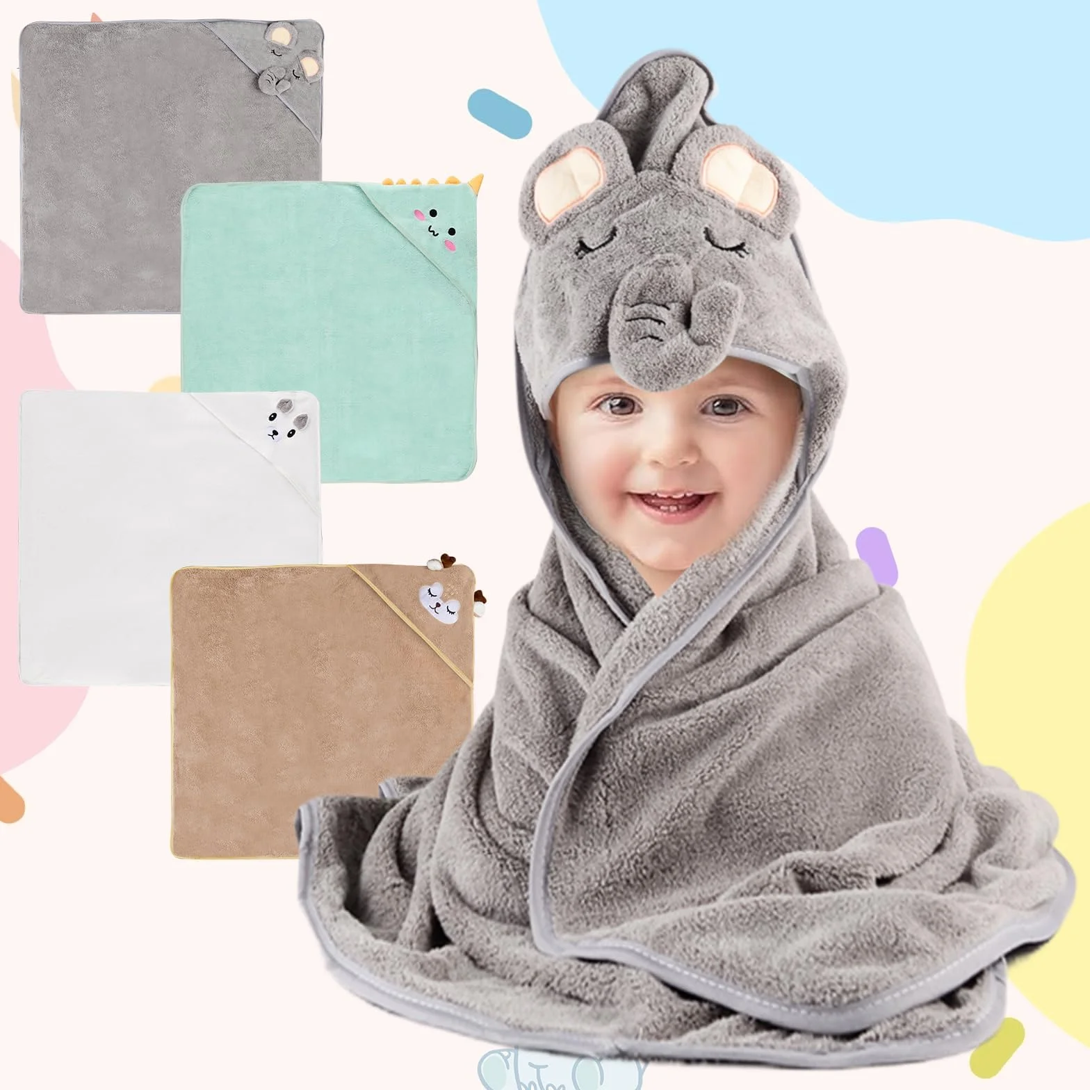 Cape de Bain Bébé 4 Pièces Serviette à Capuche Super Absorbante