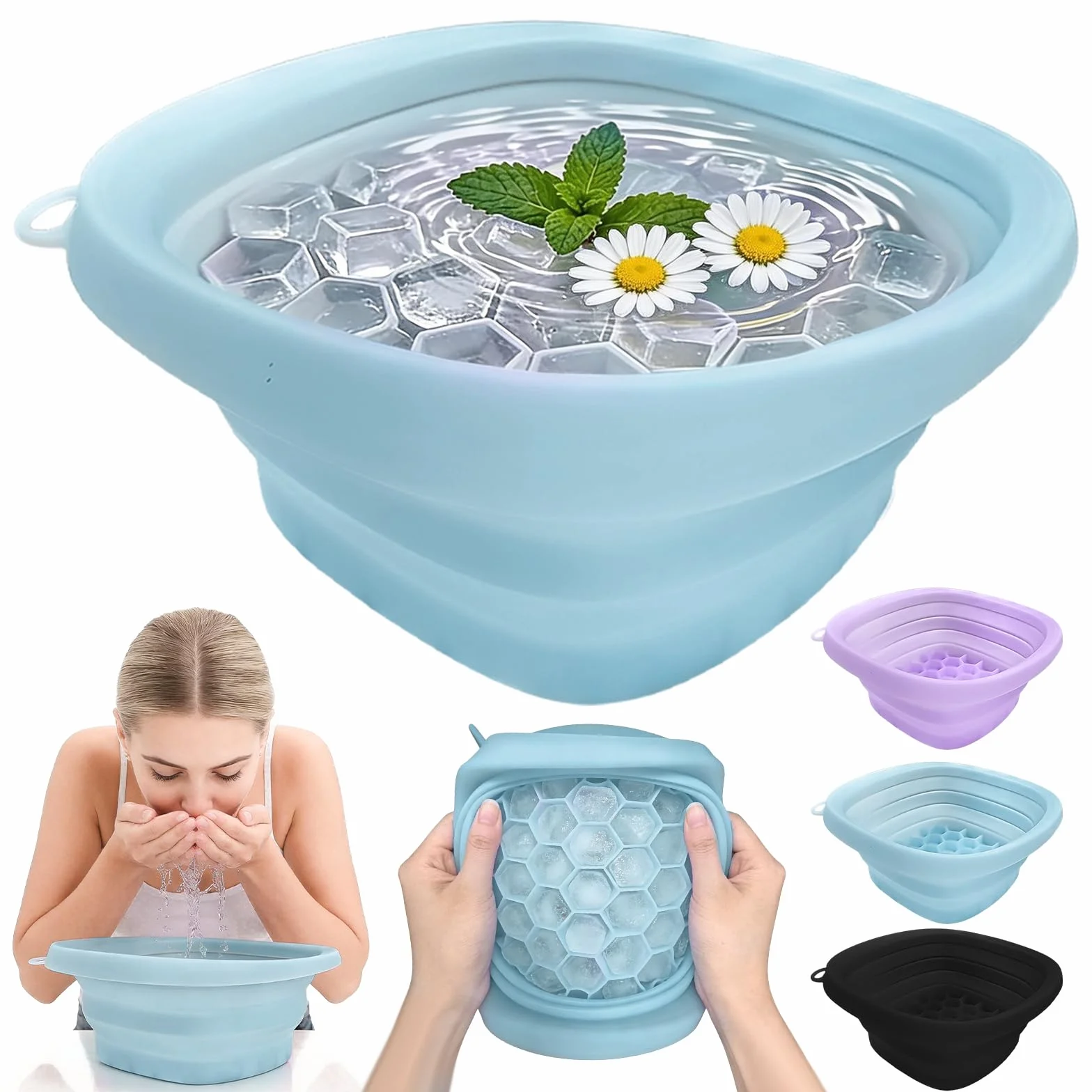 Bol de Bain à Glace en Silicone, Ice Bath Bowl, Voyage et Domicile, Sans BPA, Bleu