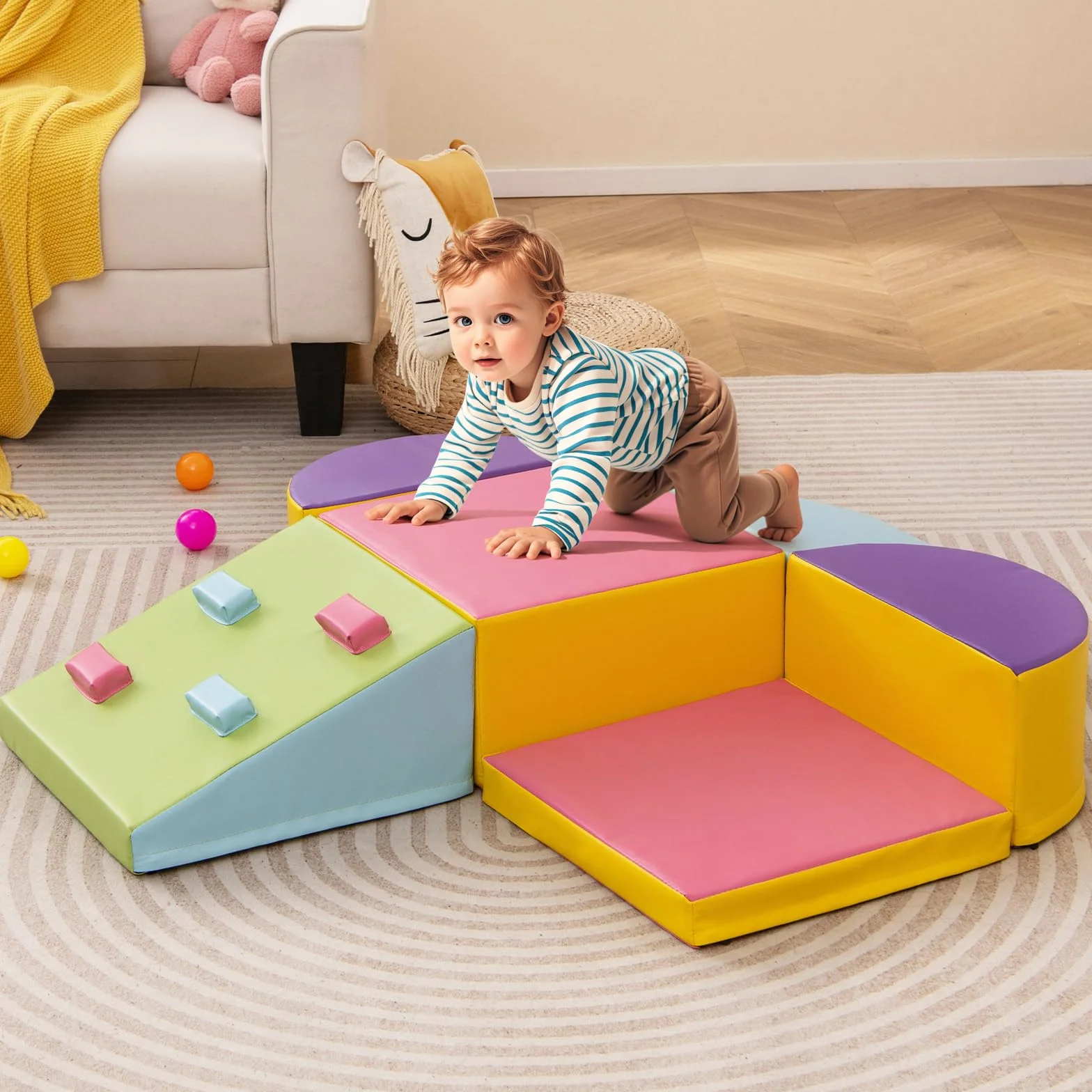 GOPLUS Parcours Motricité Bébé en Mousse EPE, Module Motricité Bébé Différentes Formes & Couleurs, Jouet Montessorri 1 Ans+