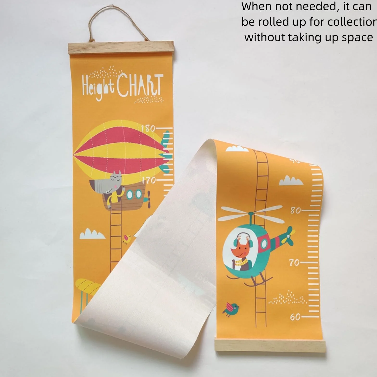 Toise Murale Enfant Suspendue avec Joli Design | Règle de Mesure pour Chambre Bébé & Enfant | Décoration Murale Amovible & Réutilisable | Idéal Cadeau pour Garçon et Fille (Hélicoptères)
