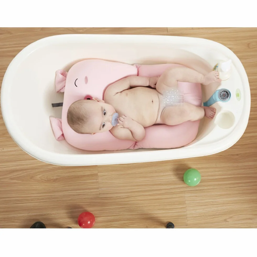 Tapis de bain bébé nouveau-né pliable coussin siège de baignoire rose