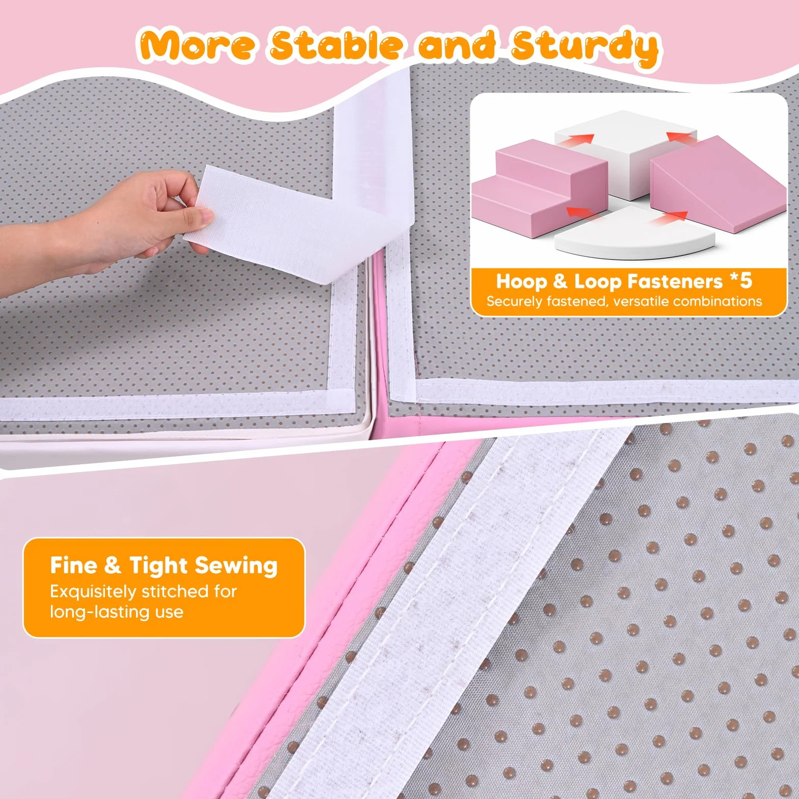 Blocs de construction en mousse pour enfants, grands blocs souples antidérapants, escalade bébé intérieur, rose et blanc
