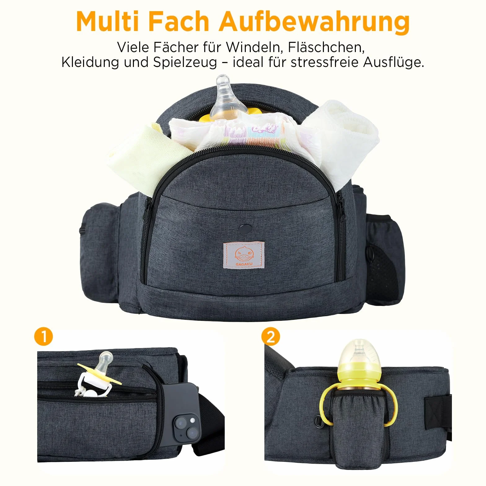 GAGAKU Porte-bébé Siège de Hanche Ergonomique pour Enfants 0-36 Mois Gris Foncé