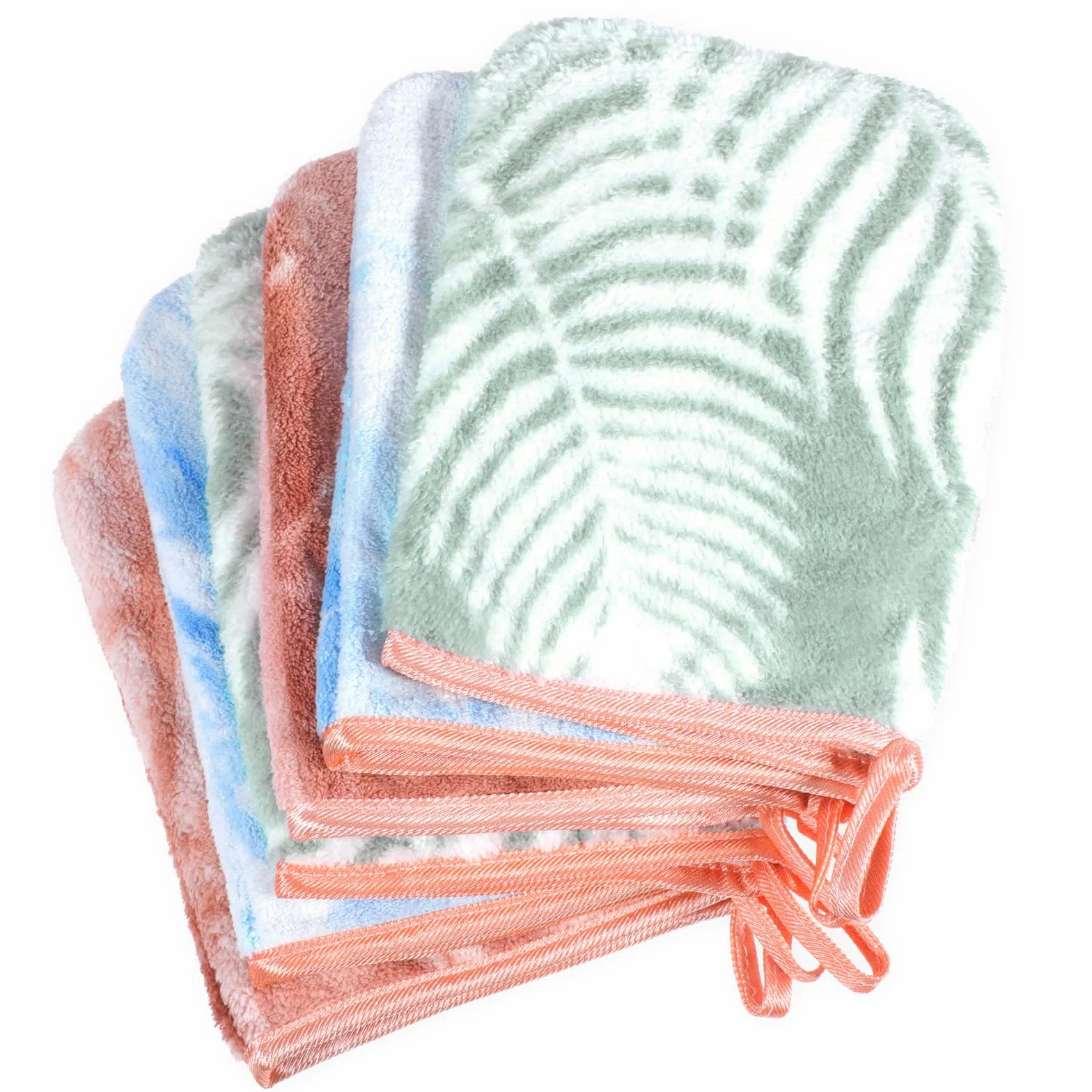 PHOGARY Gants de Toilette 15x21 cm Très Doux Absorbant Polaire Corail Densité élevée Serviette Main Visage Tie-Dye Boucle Suspension