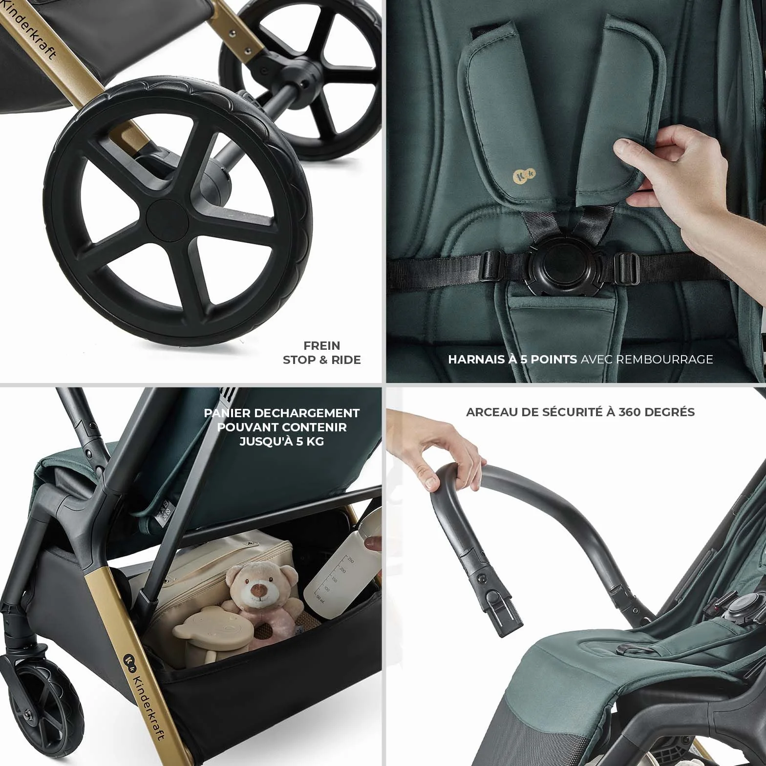 Kinderkraft LOOM Poussette compacte et légère, pliage automatique, jusqu’à 22 kg, Vert
