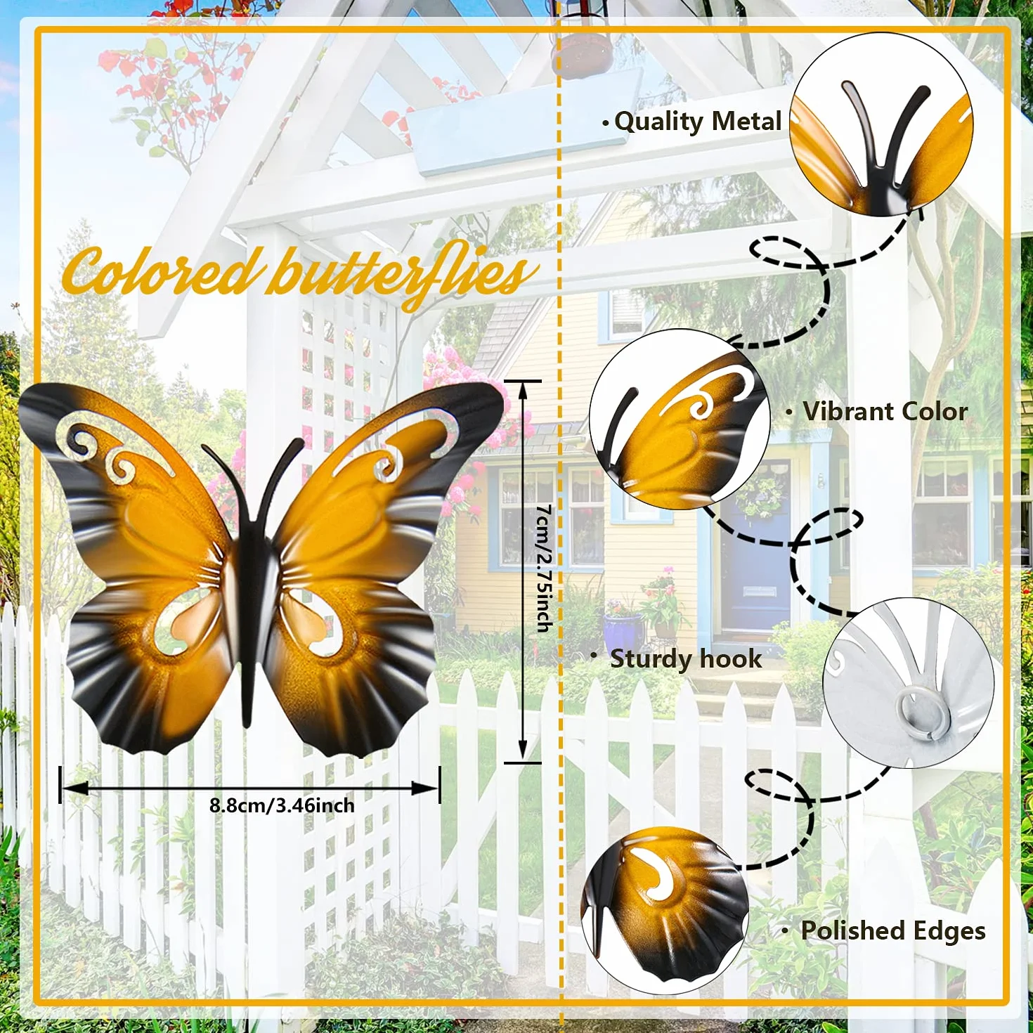 Ripeng 6 Pièces Décoration Murale Papillon en Métal Art Mural Papillon Ornements Suspendus Jardin 3,5 x 2,8 Pouces