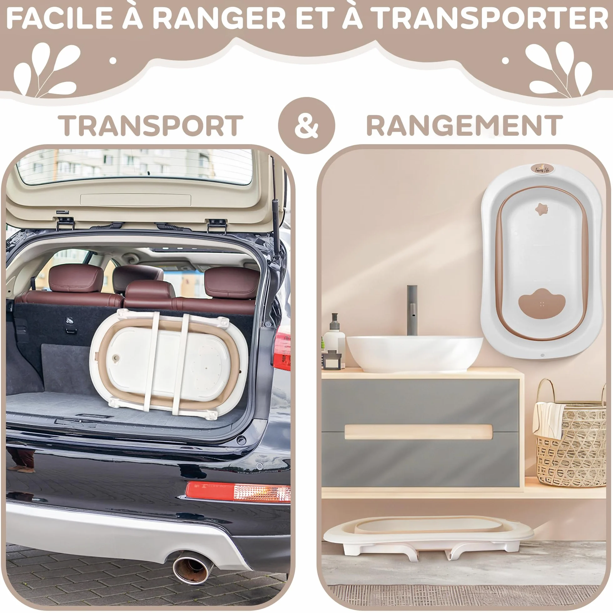 FawnsLife Baignoire Bébé Pliable XXL sur Pied avec Siège Confortable et Seau