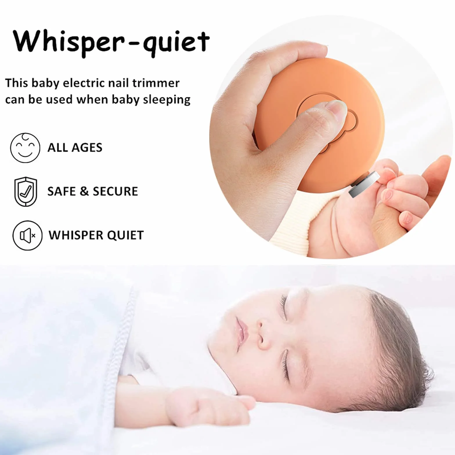Julyupoli Lime à Ongles Électrique Bébé 6 en 1 Kit Tondeuse Ongles Nouveau-Nés Enfant Adulte Orange