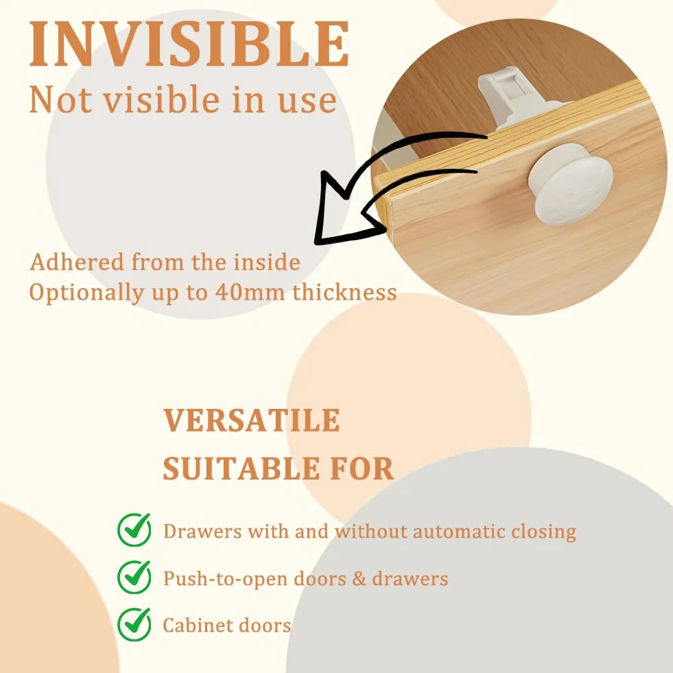 HOTUT Serrure Magnétique Invisible Sécurité Enfant Placard Bébé 4 Verrous 1 Clé