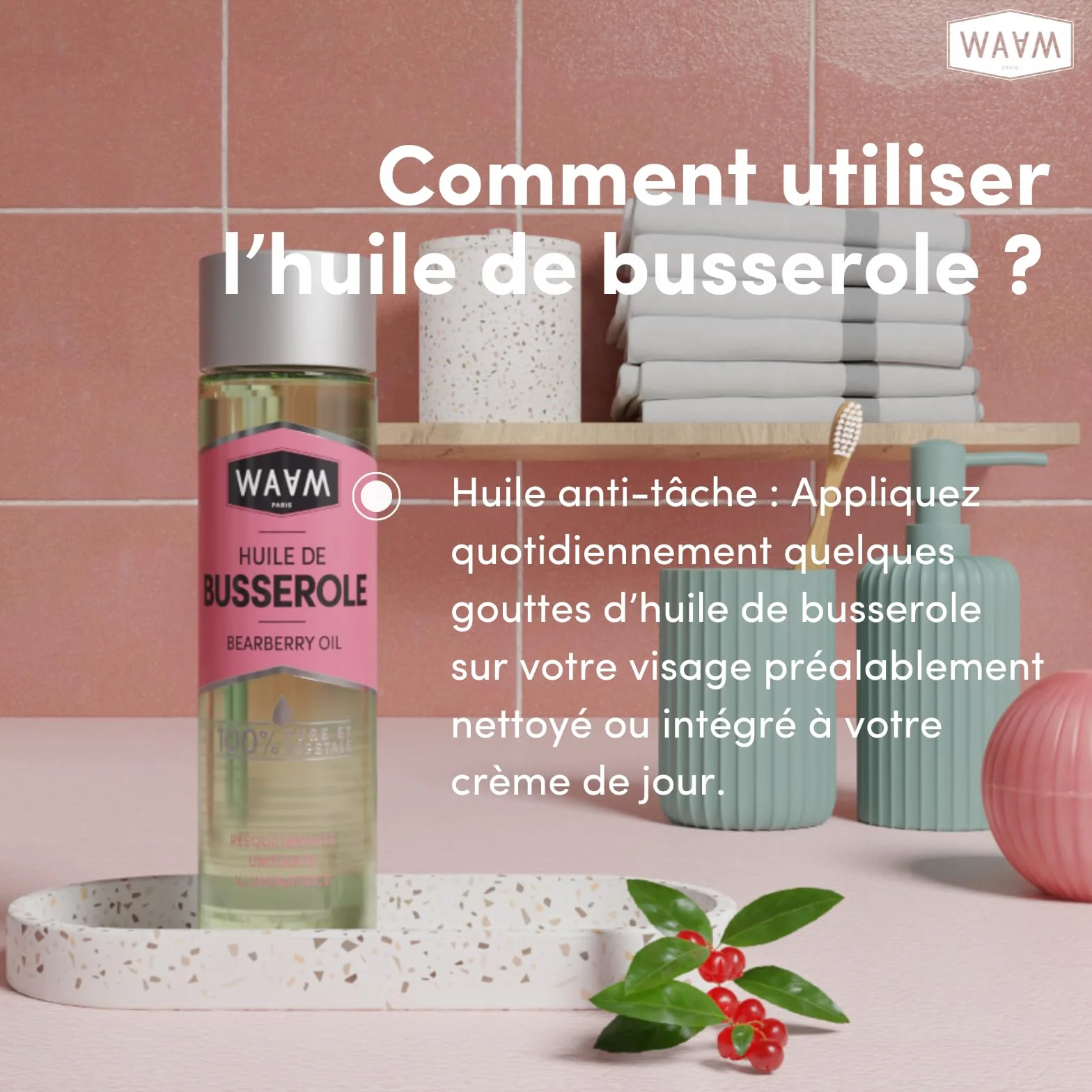 WAAM Cosmetics Huile végétale de Busserole 100% pure naturelle macération à froid anti-tache 75ml