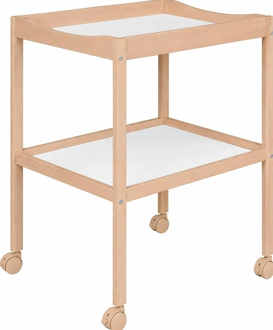 Table à Langer en Bois de Hêtre Naturel avec Roulettes Freinées 75 x 55 x 89 cm Étagère de Rangement Mobilier Bébé