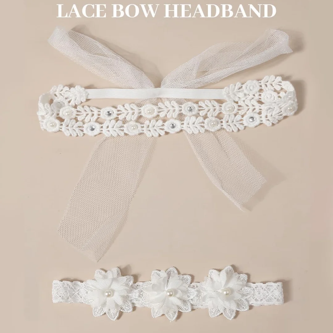 Bandeau bébé fille dentelle blanc noeud 37-48 cm