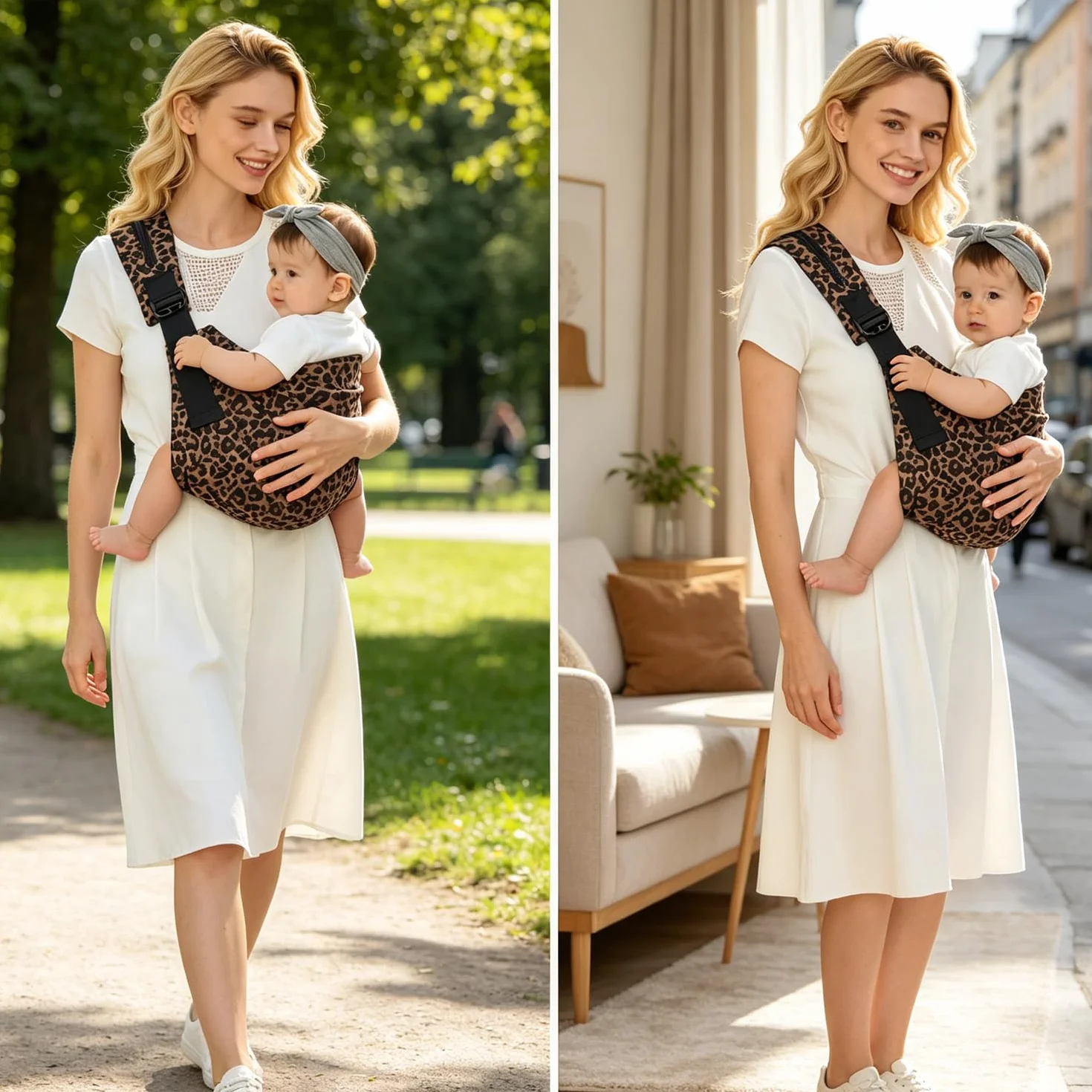 Écharpe de Portage Bébé Réglable Confortable Nouveau-Né 3-36 Mois Léopard