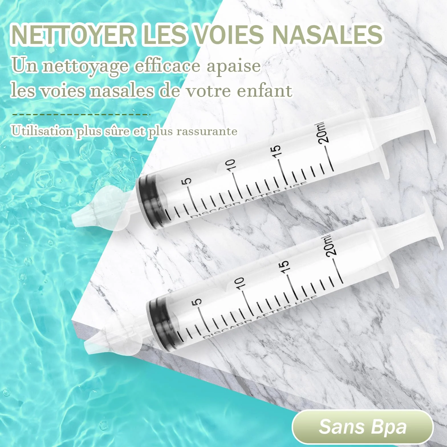 Seringue Nasale Bebe 20 ml avec 2 Embouts en Silicone Souple