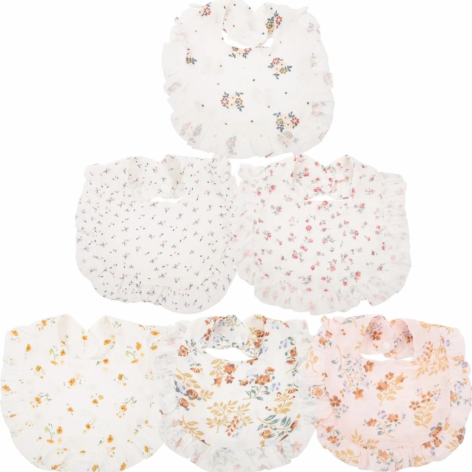 Bavoirs en Coton pour Bébé Bordure Volantée, Confortables et Réutilisables, 6 Pièces