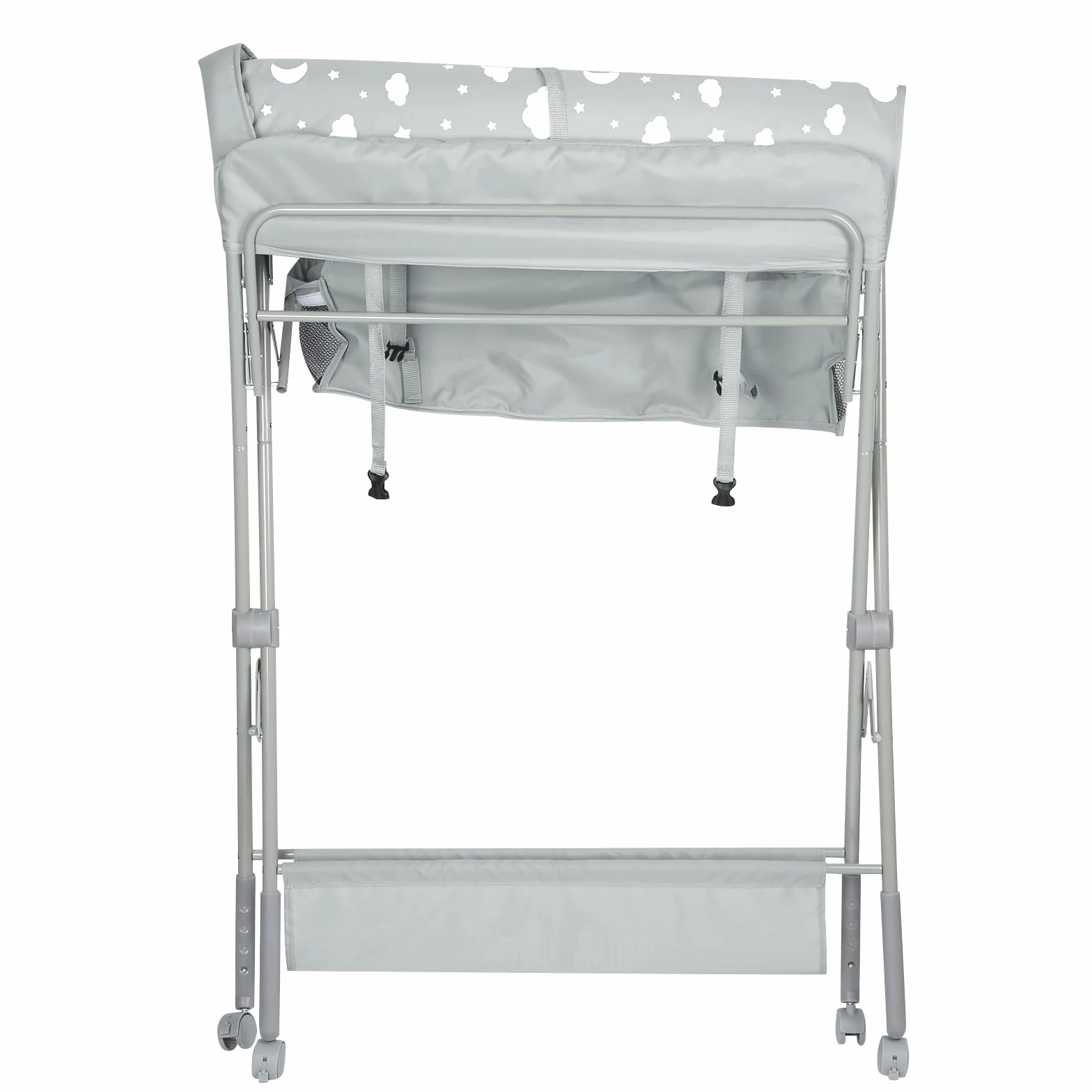 Table à langer bébé pliante portable avec roues hauteur réglable gris clair 80x58x90 cm