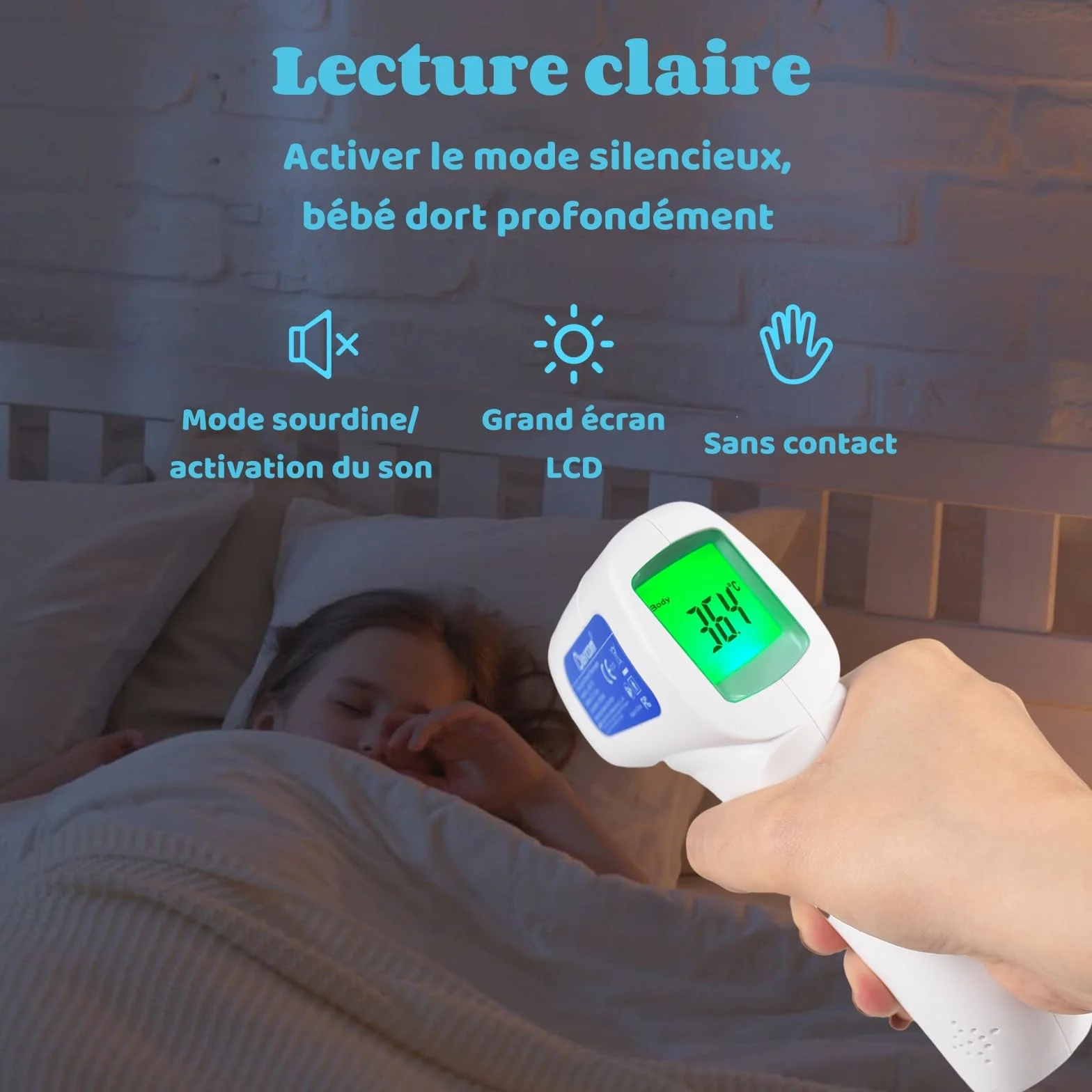Berrcom Thermomètre Frontal Infrarouge sans Contact pour Adulte et Bébé avec Alarme de Fièvre