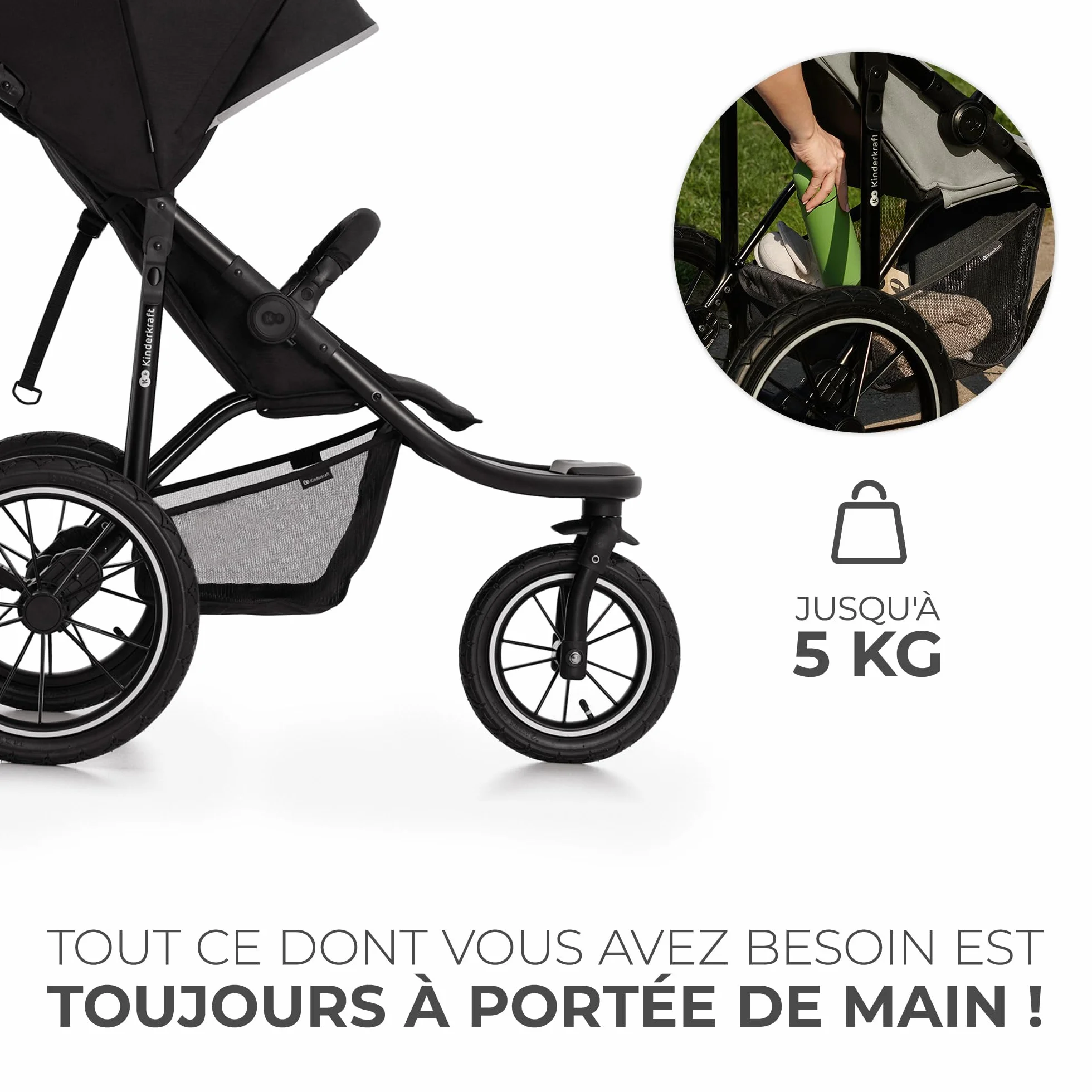 Kinderkraft HELSI 2 Jogger Poussette Sportive 3 Roues Dès La Naissance 22 Kg Réglable Gris
