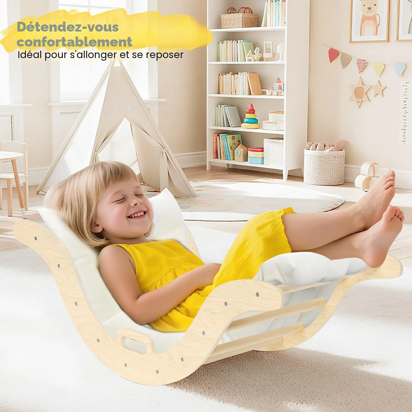 Kit de portique d'escalade Montessori 7 en 1 triangle d'escalade d'intérieur arche avec coussin et toboggan jouet en bois pour 1 à 5 ans