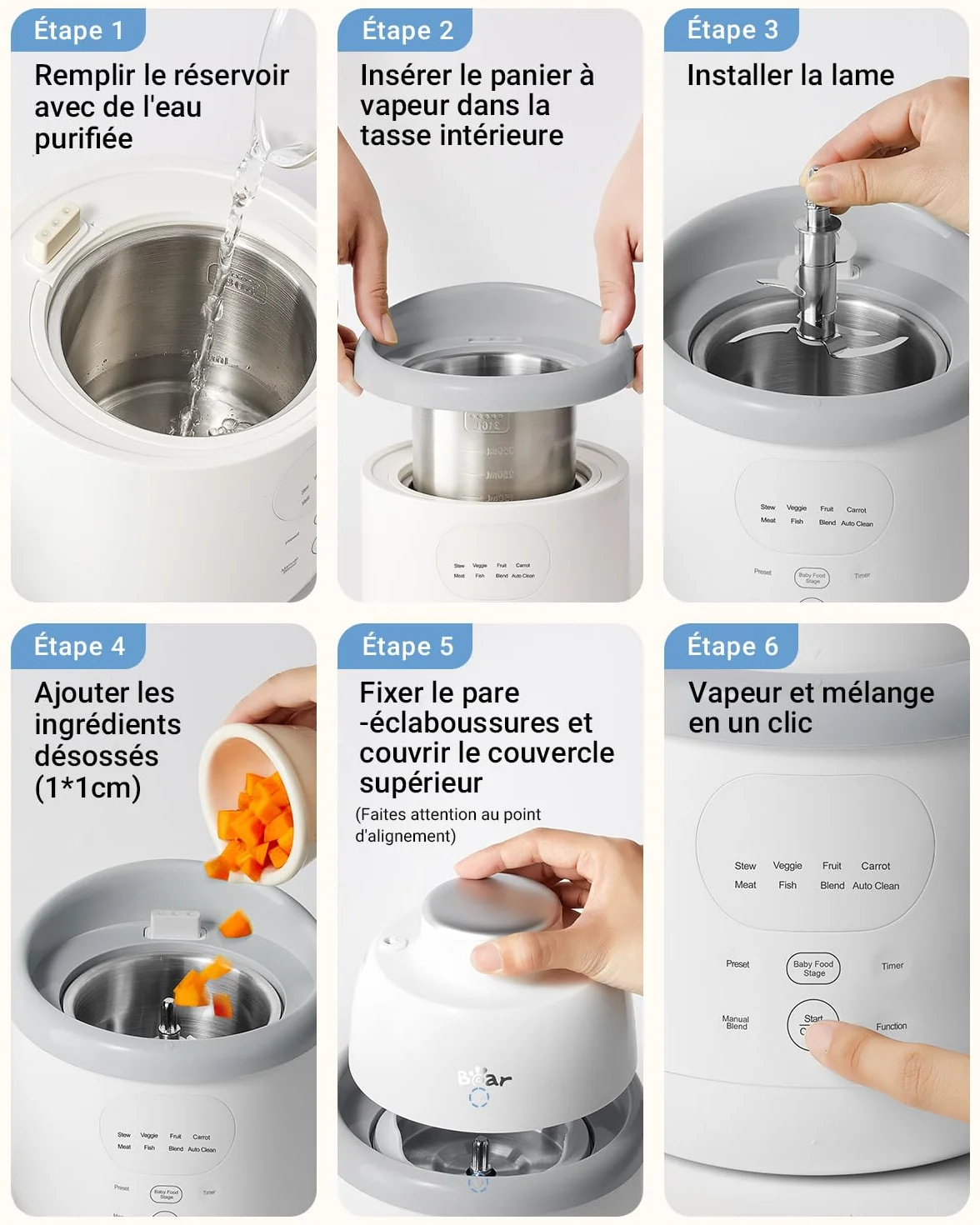 Bear NutriEase AllStage Robot Cuiseur Bébé Multifonctions 10 en 1 Acier Inoxydable, Cuiseur Vapeur Mixeur OneStep, Sans BPA