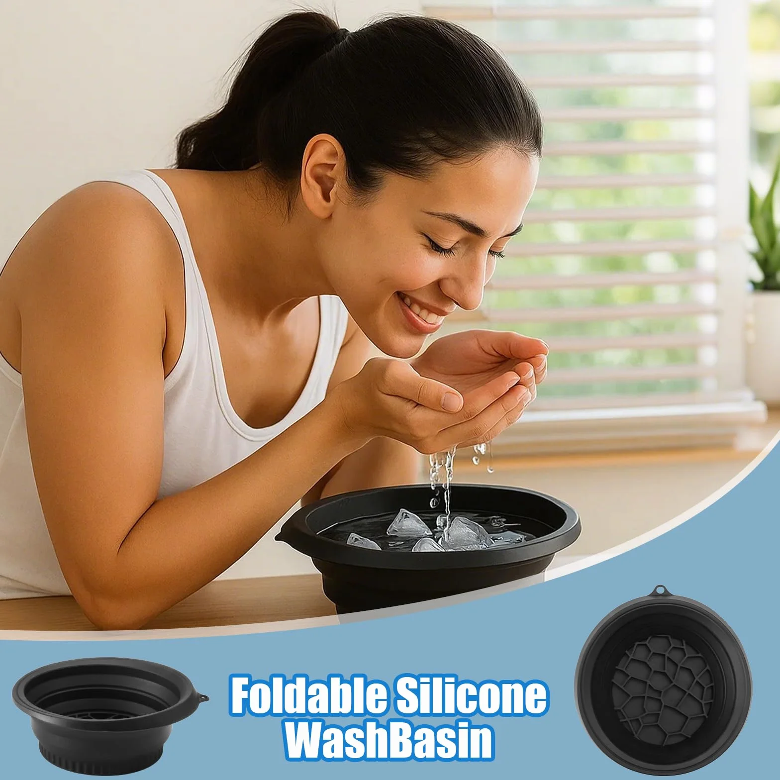 Bol de bain à glace pour le visage en silicone pliable - Lavabo de refroidissement rapide, réduction des gonflements