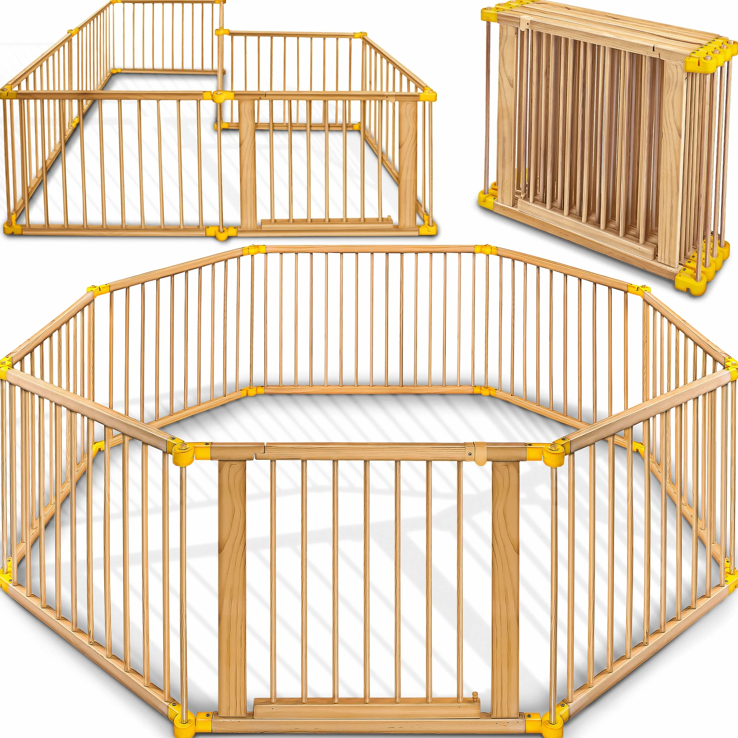 KIDUKU Barrière de sécurité Parc bébé XXL 7,2 mètres pliant 8 pièces Jaune