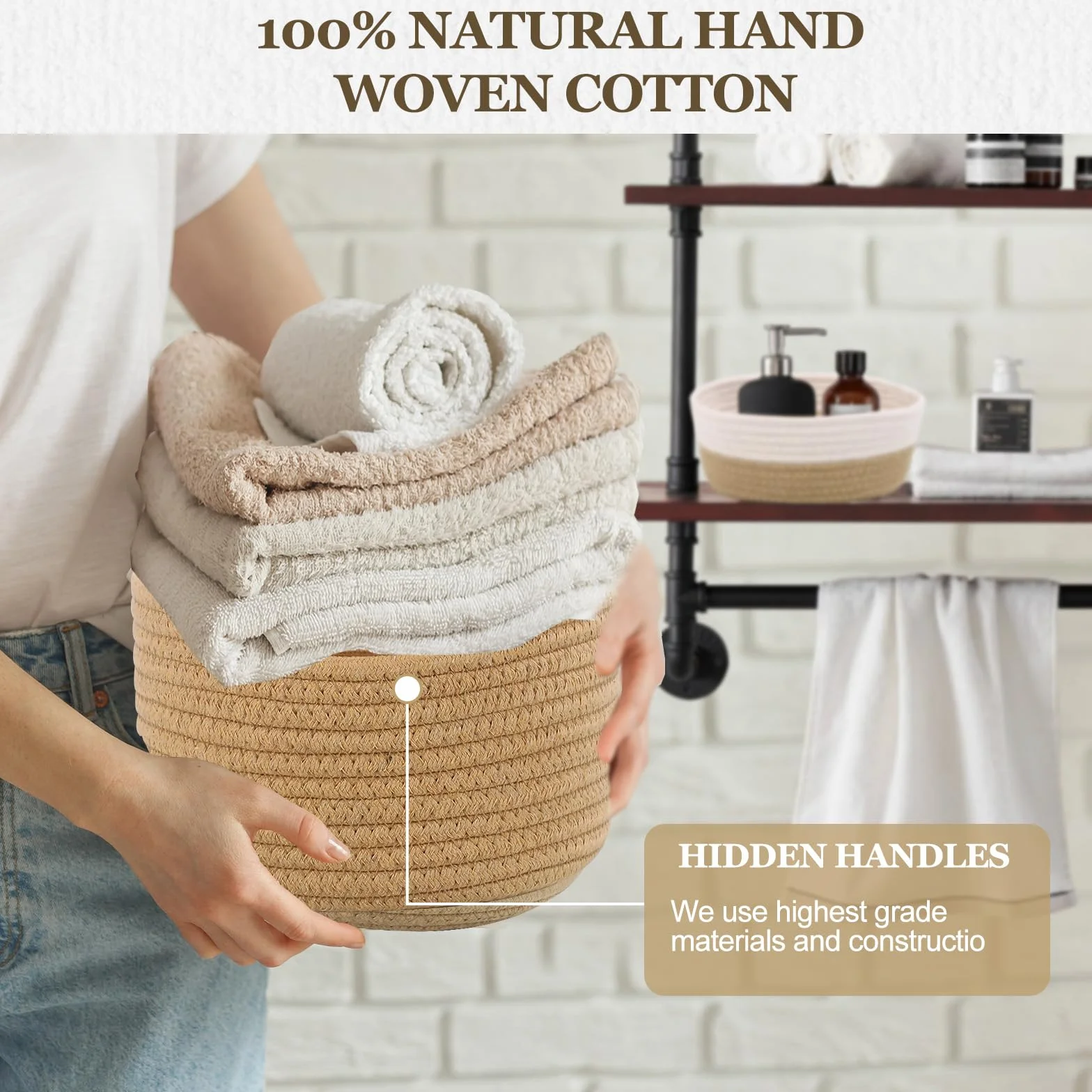 Panier Rangement Lot de 5 Jute pour Salle de Bain Cuisine Organisateur Empilable