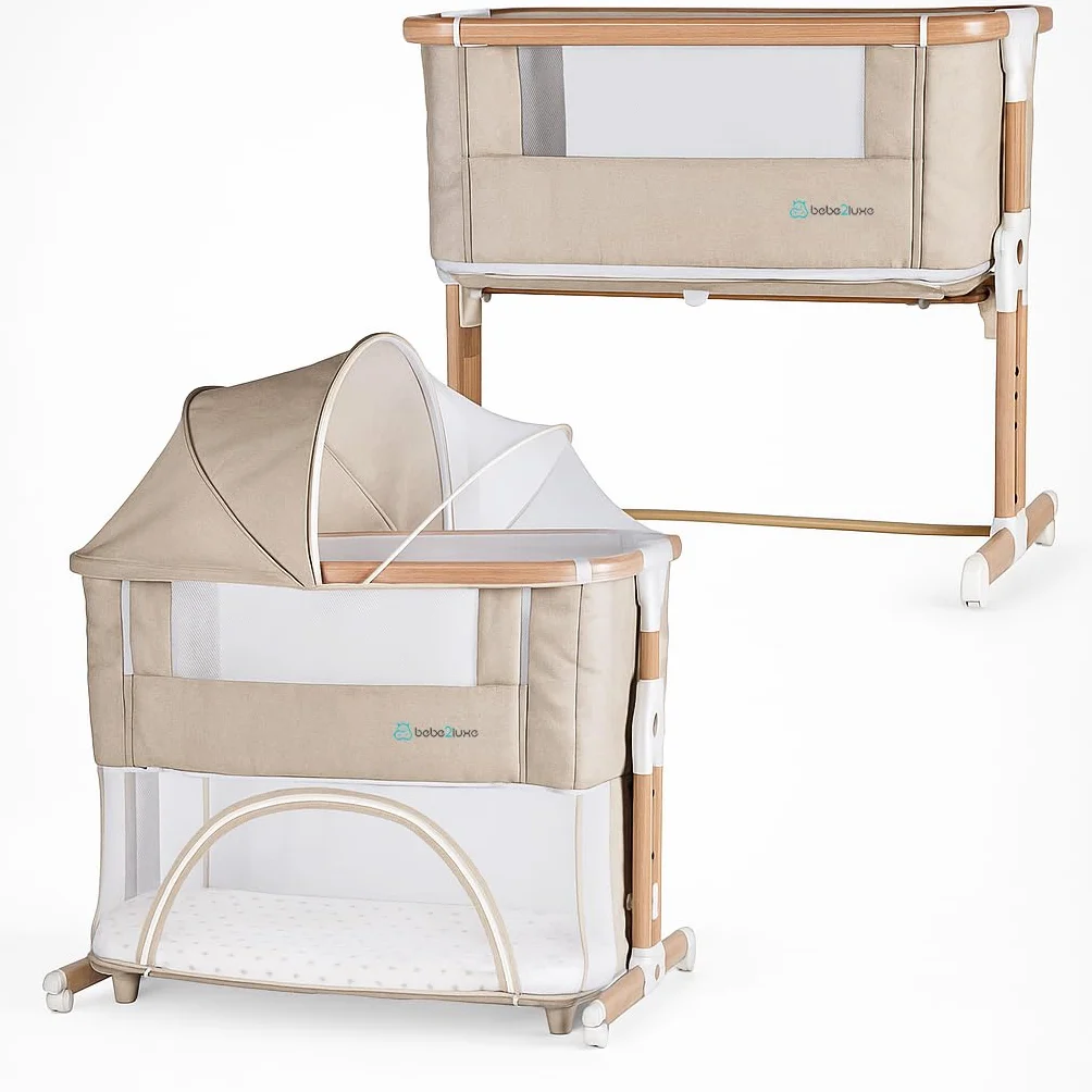 BEBE2LUXE Berceau évolutif 3 en 1 Leo – Cododo réglable Hauteur, Lit bébé sécurisé, Beige