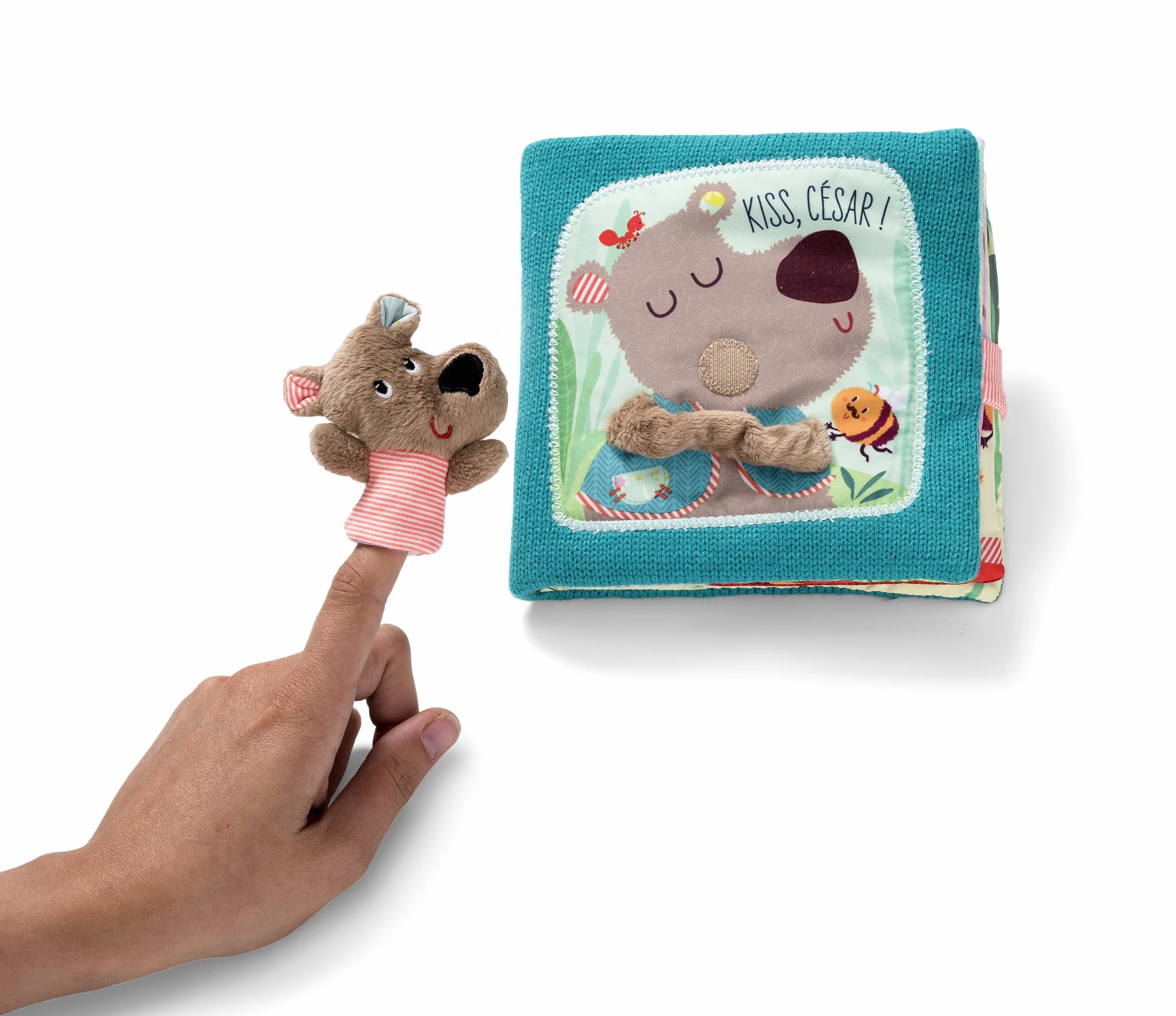 Lilliputiens Livre d’Éveil en Tissu César Câlins avec Marionnette à Doigt pour Bébé Dès 12 Mois