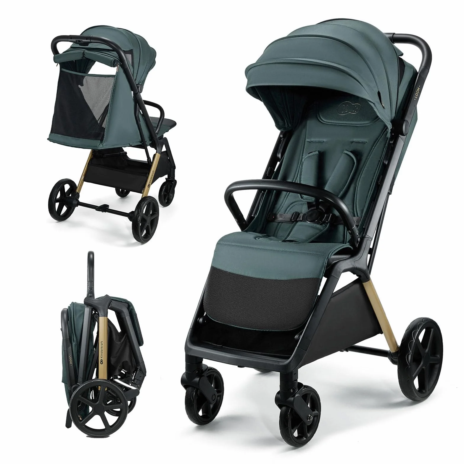 Kinderkraft LOOM Poussette compacte et légère, pliage automatique, jusqu’à 22 kg, Vert