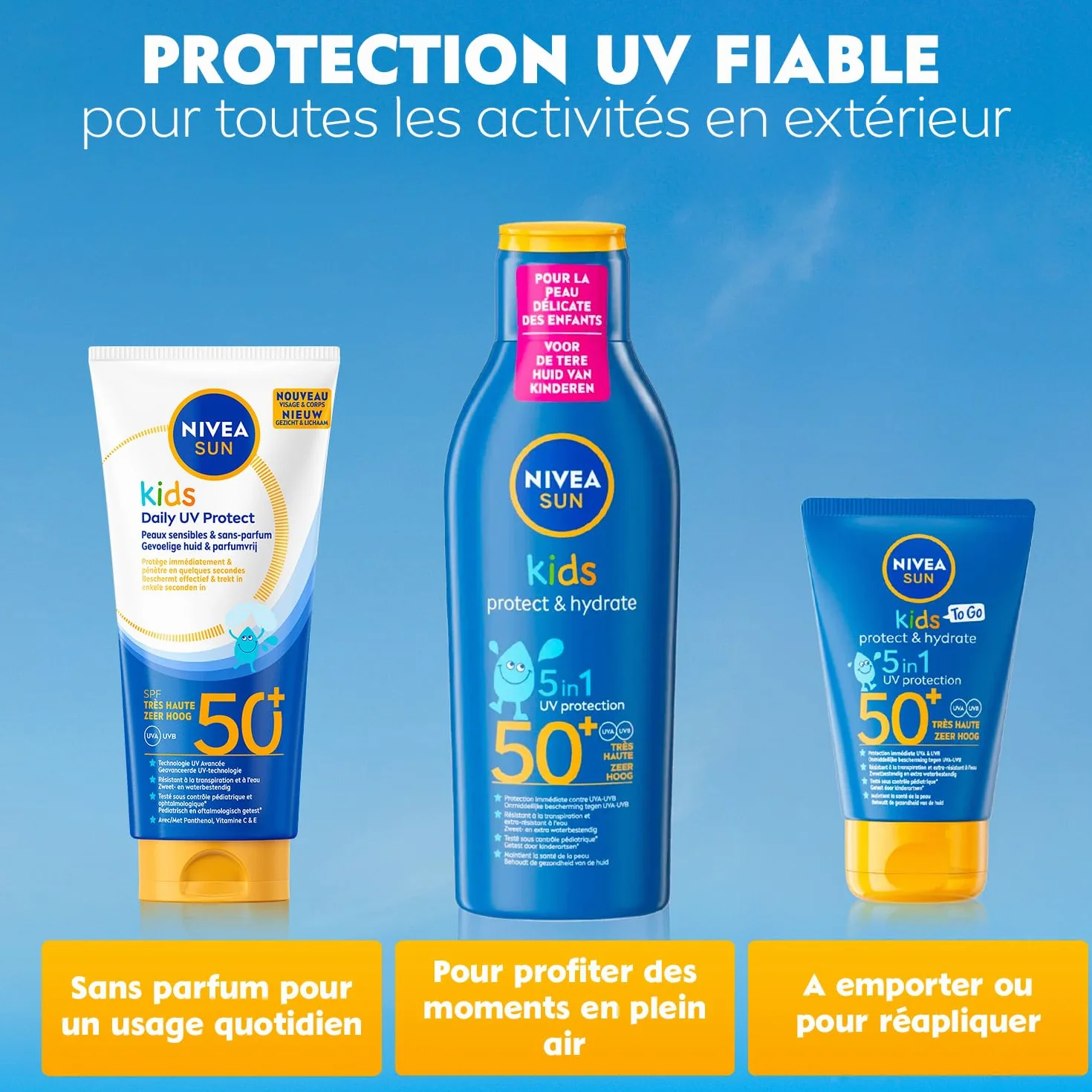 NIVEA SUN Crème Solaire Quotidienne Kids FPS50+ Protection Solaire Enfant Visage et Corps 100 ml