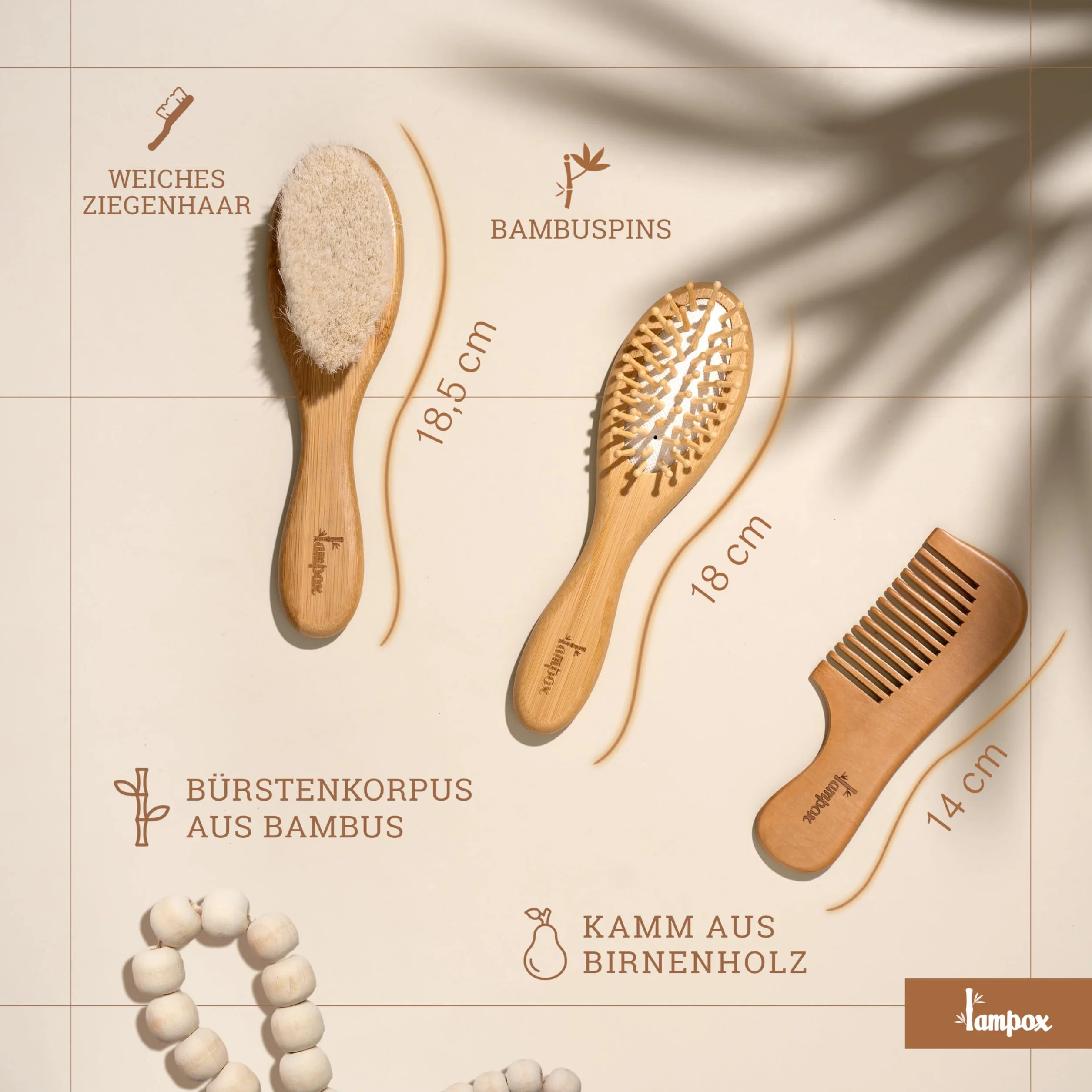 Brosse à cheveux bébé en bois naturel poils de chèvre doux peigne ensemble