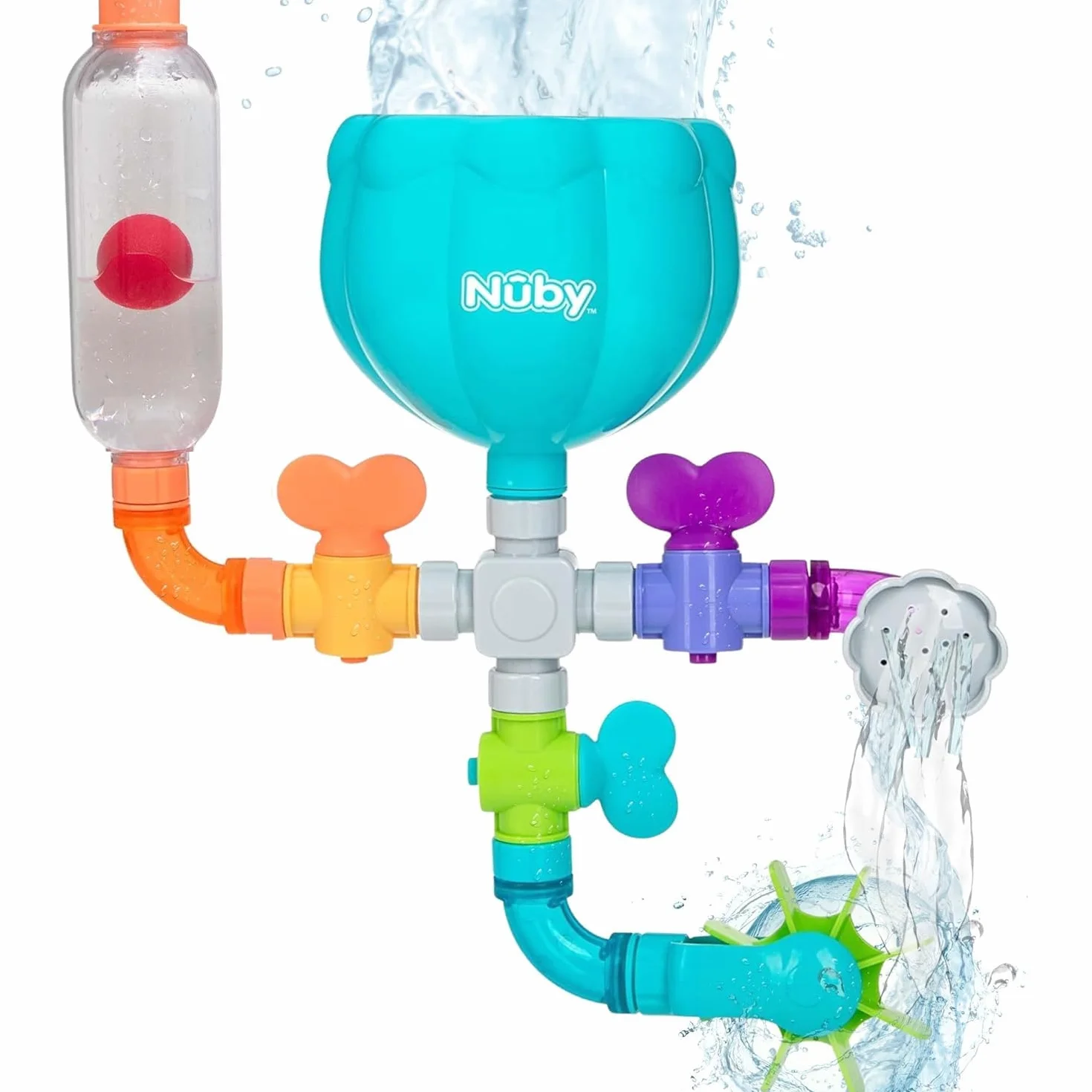 Nuby Wacky Waterworks Jouet de Bain 10 Pièces Emboîtables +18 Mois