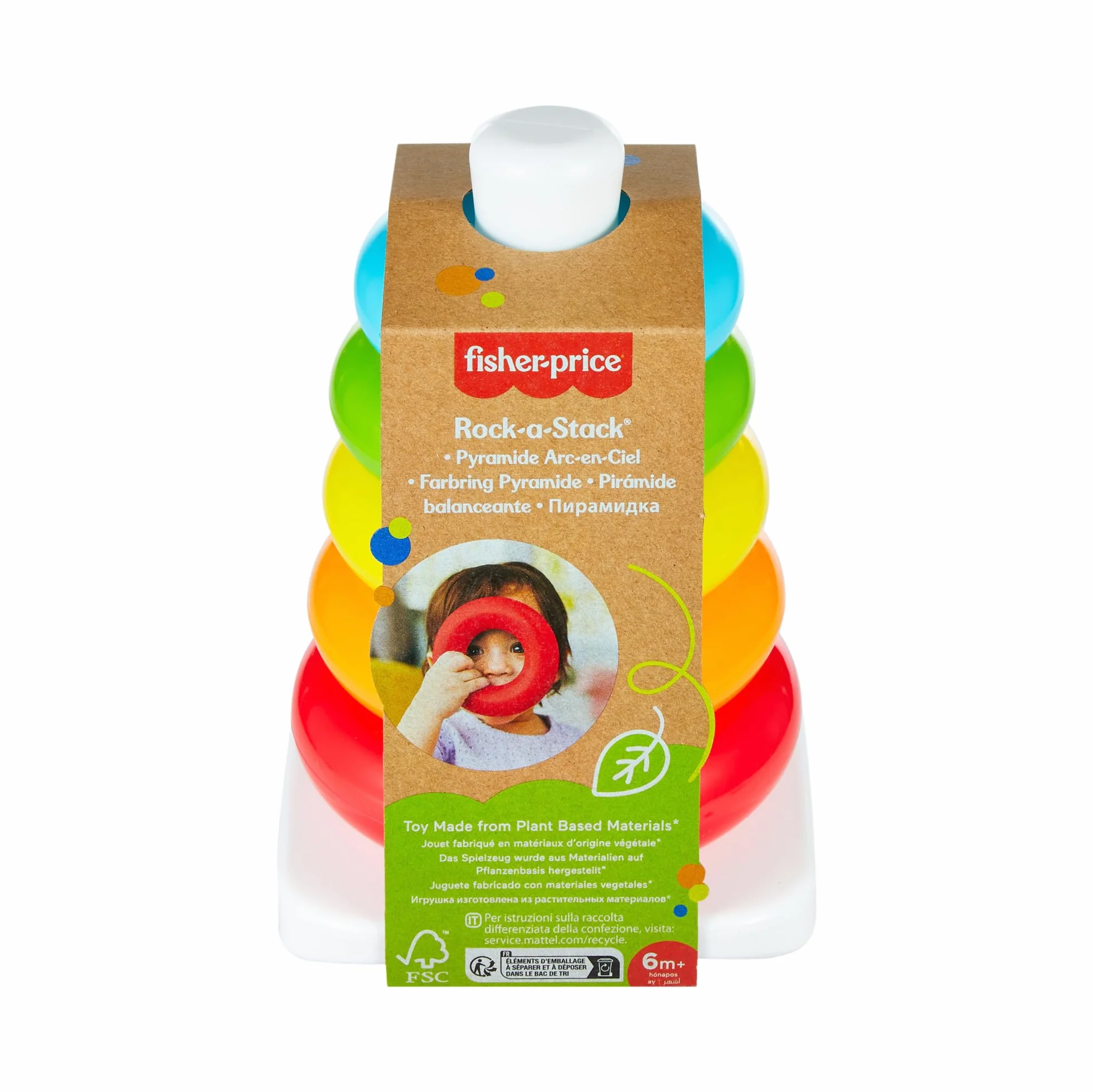 Fisher-Price Pyramide Arc-en-Ciel Culbuto à Empiler 5 Anneaux Colorés Base Mouvante Jouet Bébé 6 Mois HPY92