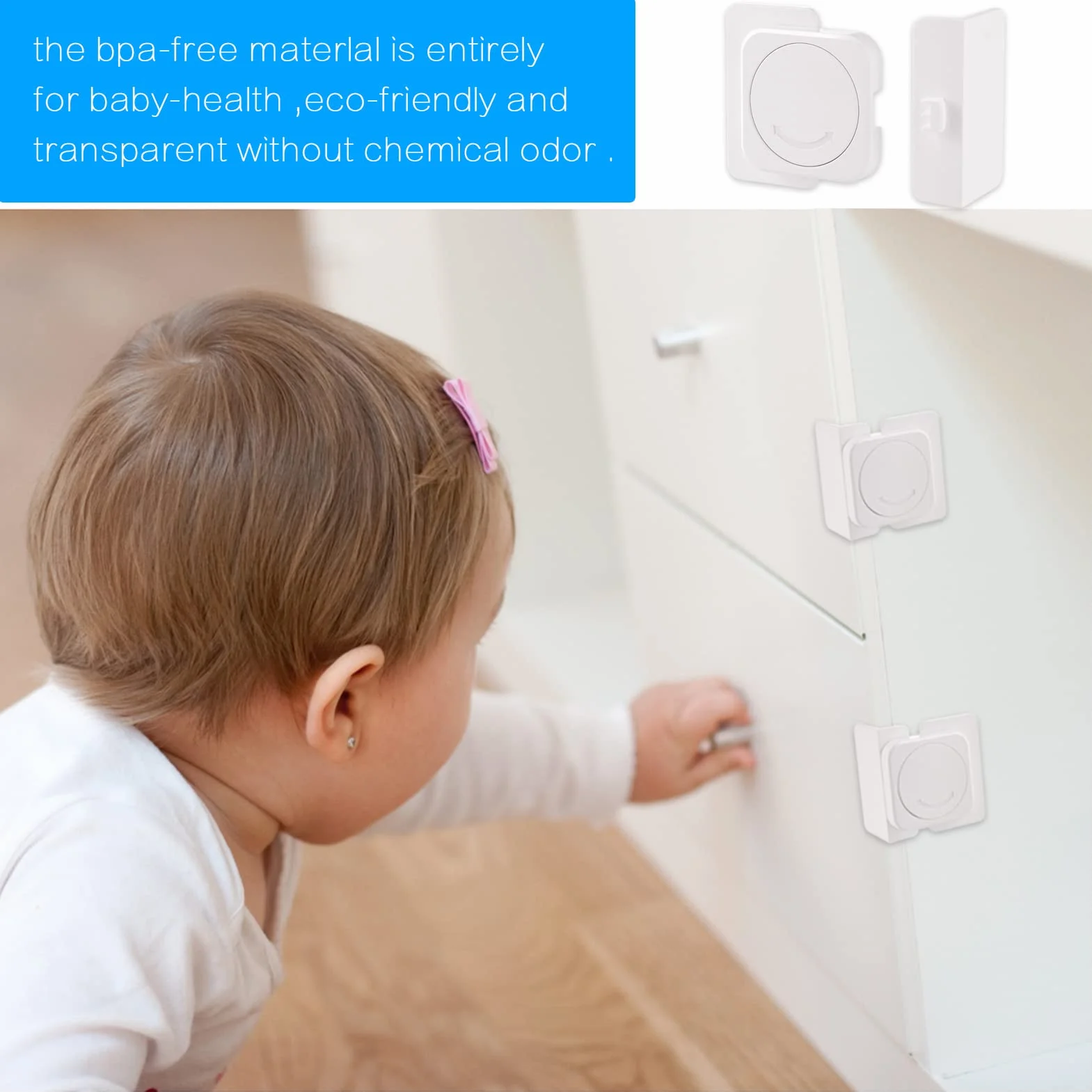 Securite Placard Enfant 8PCS Verrou Bloc Tiroir Securite Bebe Réfrigérateur Armoires Adhésif 3M Sans Perçage