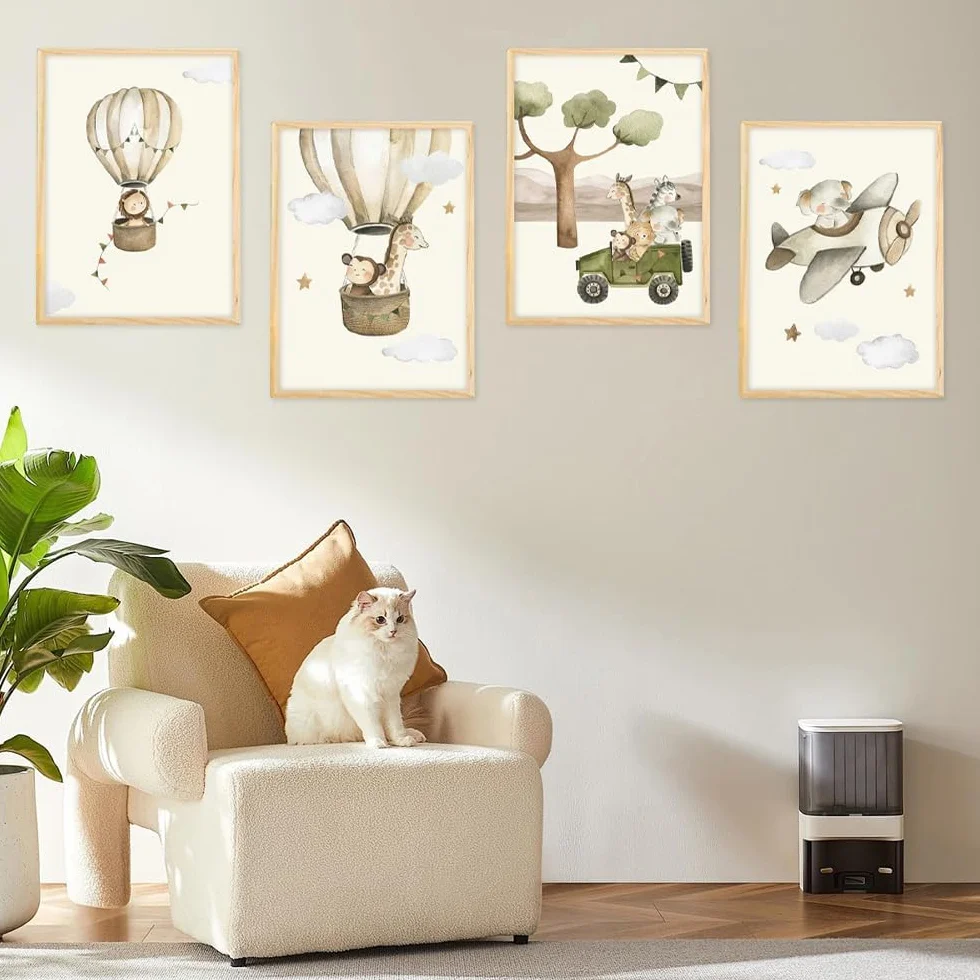 Affiches Chambre Enfant Animaux Forêt A4 Poster Décoration Murale Lot de 4