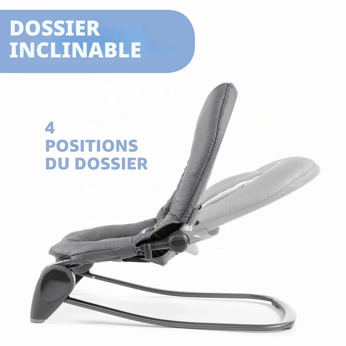 Chicco Hooplà Transat Enfant Évolutif Bébé 0-18 kg Position Fixe Bascule Barre de Jeu Dossier Réglable Coussin Réducteur Moon Grey