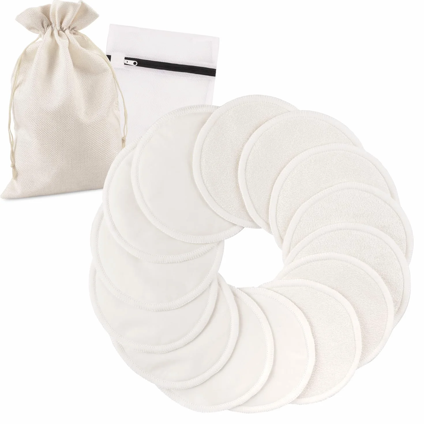 PHOGARY 14PCS Coussinets d'allaitement lavables, Bambou Bio, Absorbant, hypoallergénique, Tapis écologiques d'allaitement avec Sac à Linge et Sac de Rangement