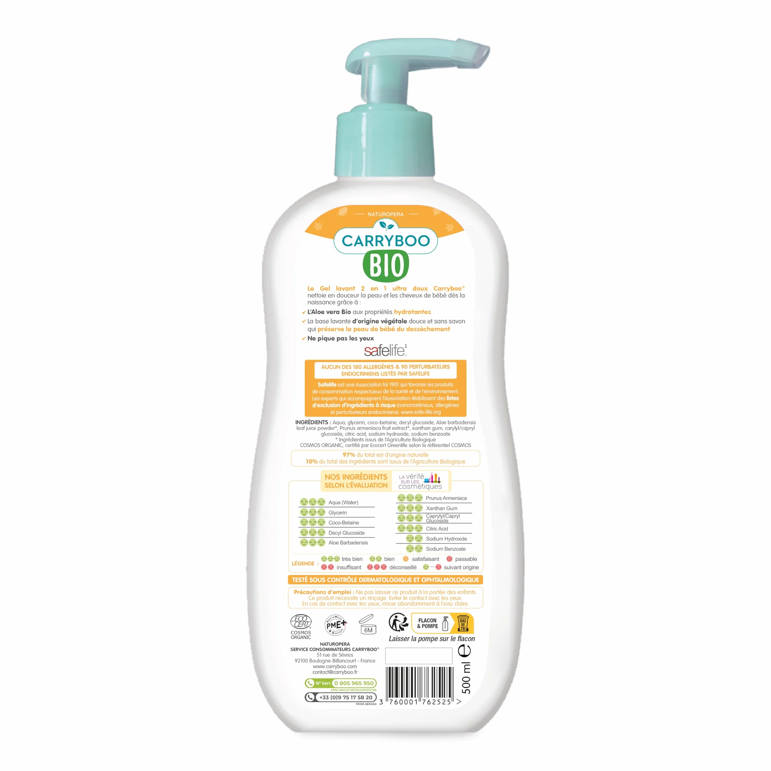 Gel Lavant 2 en 1 ultra doux à l'extrait d'abricot Bio Flacon pompe 500ml