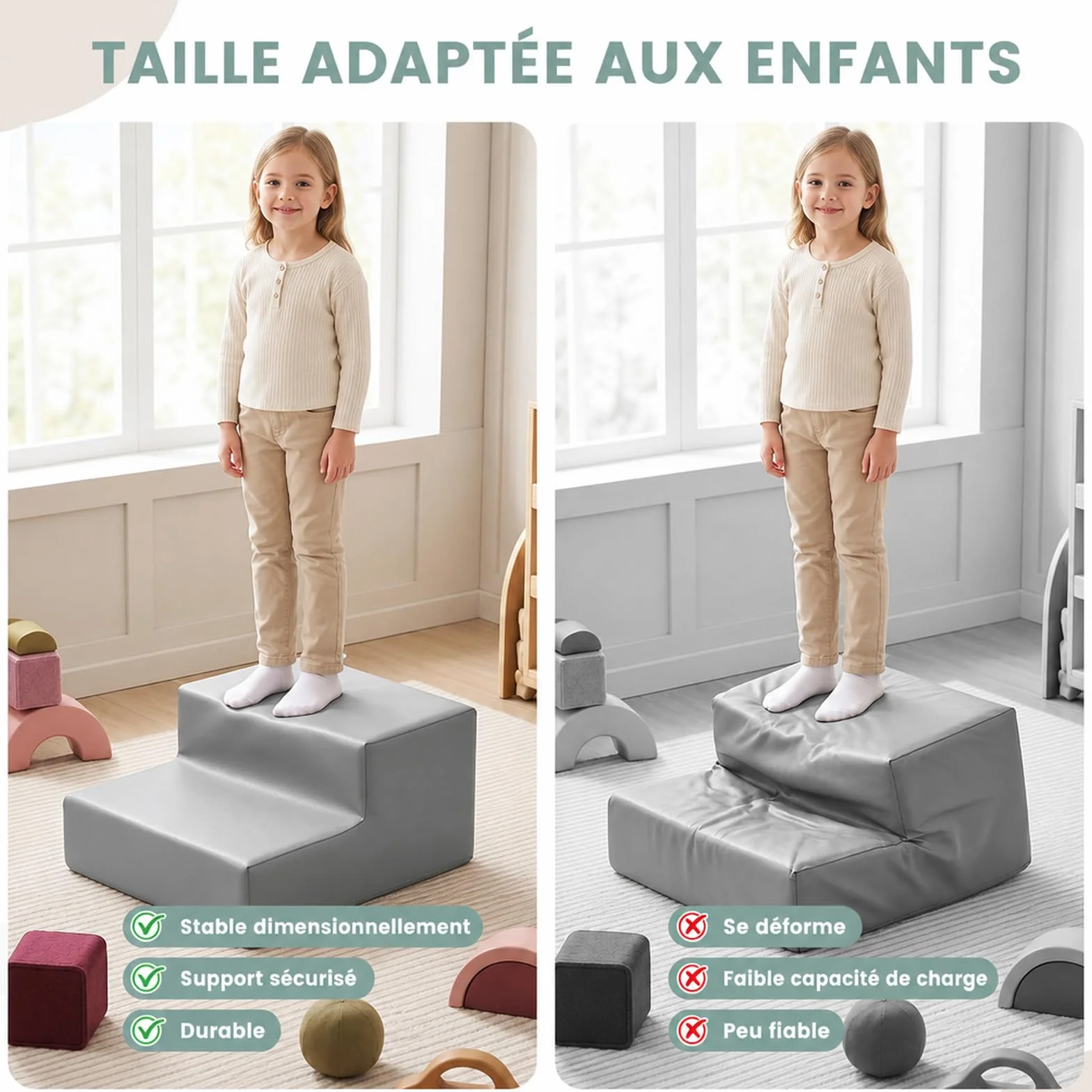 JungleDove Blocs Mousse Éducatifs Motricité Enfant 4 Module Cuir PU Structure d'escalade Antidérapante
