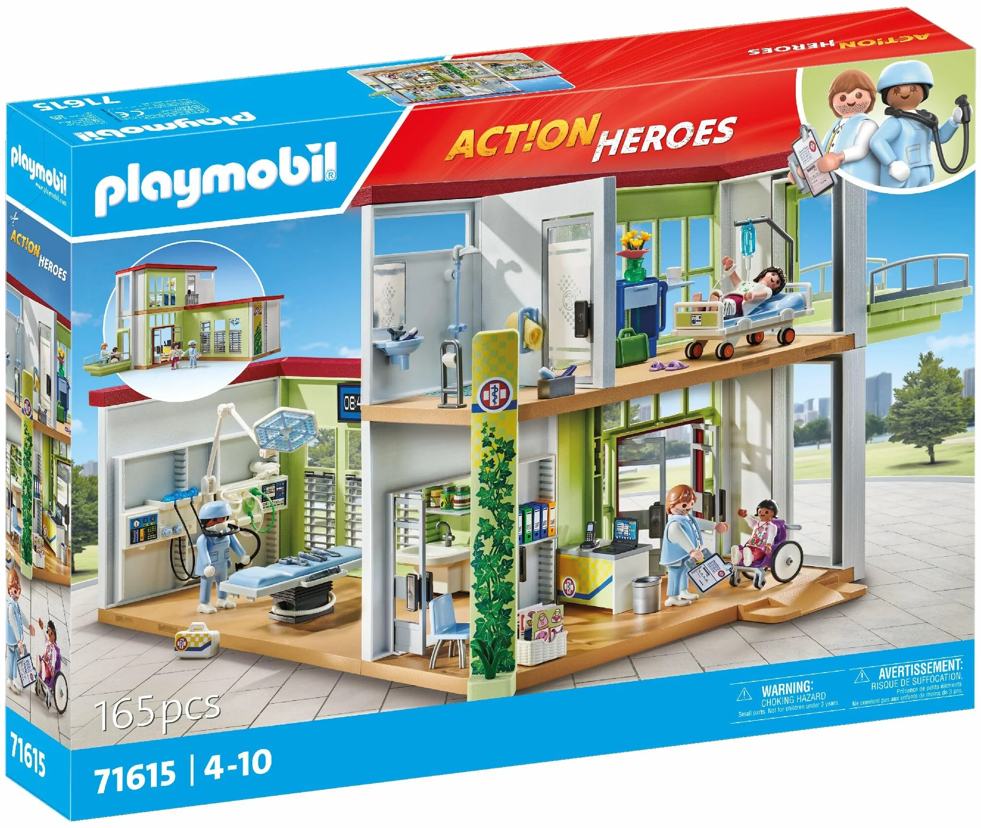 Playmobil 71615 Hôpital Moderne Action Heroes Quatre Personnages Matériel Médical Dès 4 Ans