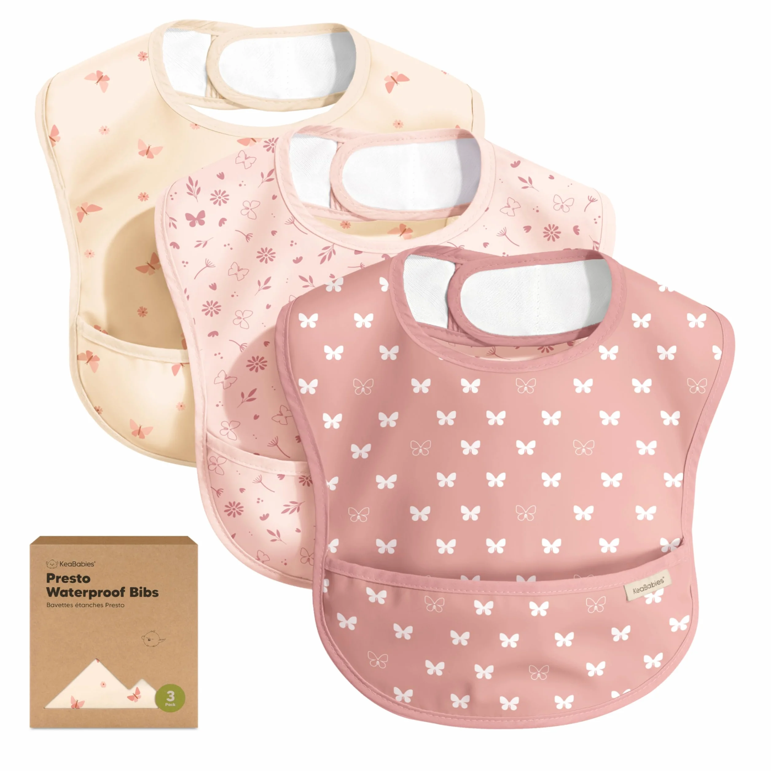 Bavoirs imperméables pour bébé lot de 3 avec récupérateur de nourriture résistant aux taches légers