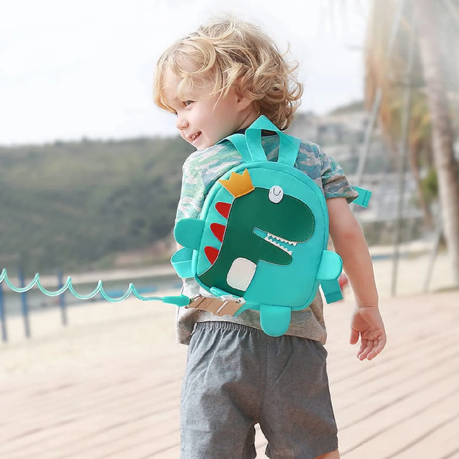 Harnais de Sécurité Enfant Sac à Dos Laisse 2.5M Anti Perdu Poignet Rotation 360° Vert pour 1-3 Ans
