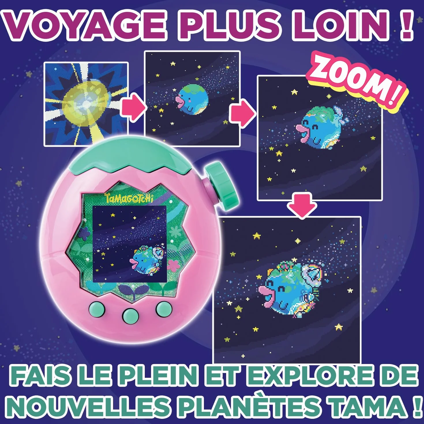 Bandai Tamagotchi Paradise Ciel Animal Virtuel à élever avec molette de Zoom Jouet Interactif français Violet Rose
