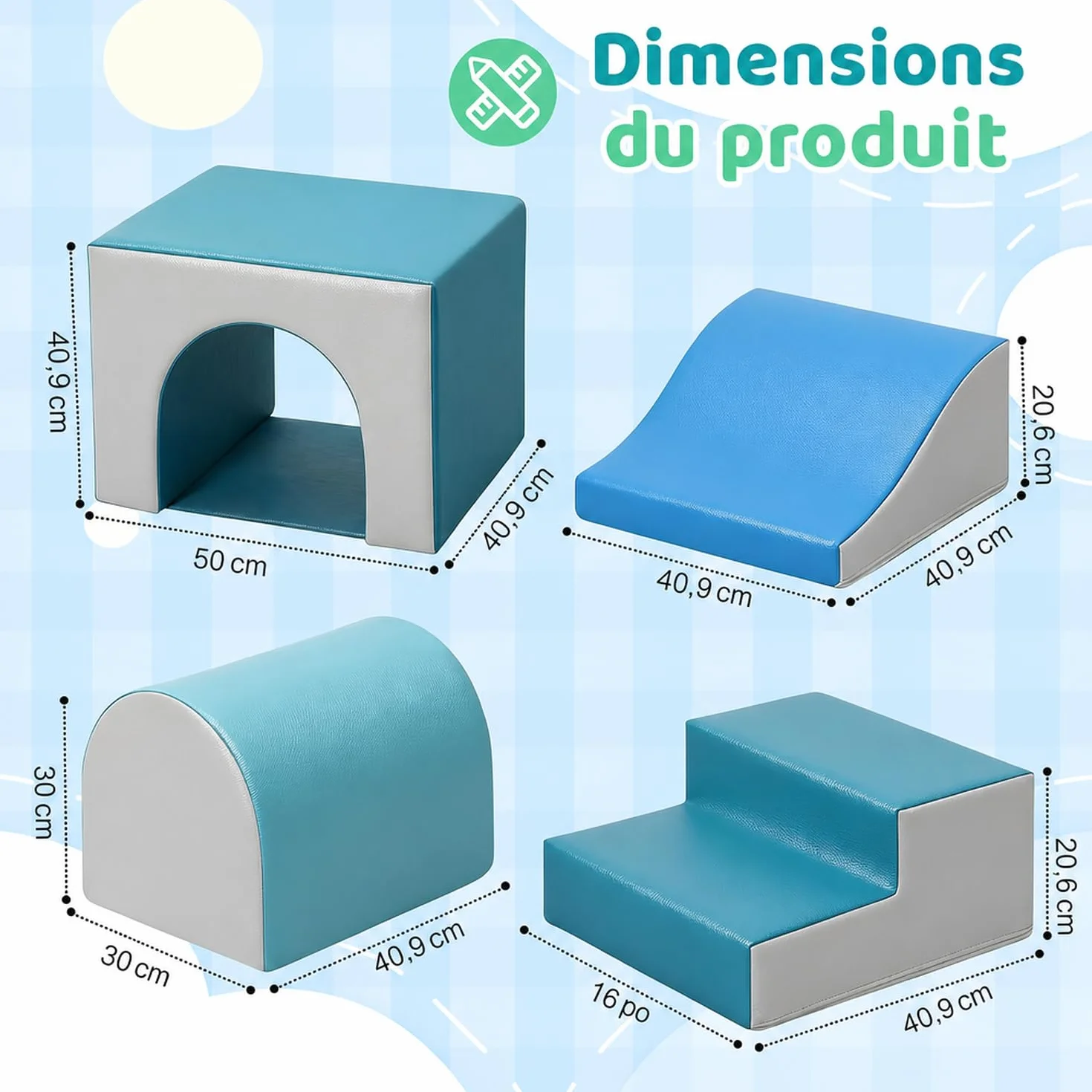 GeerWest Parcours Motricité Bébé 4 Pièces Blocs Mousse Éducatifs Jouets Escalade Structure Antidérapante