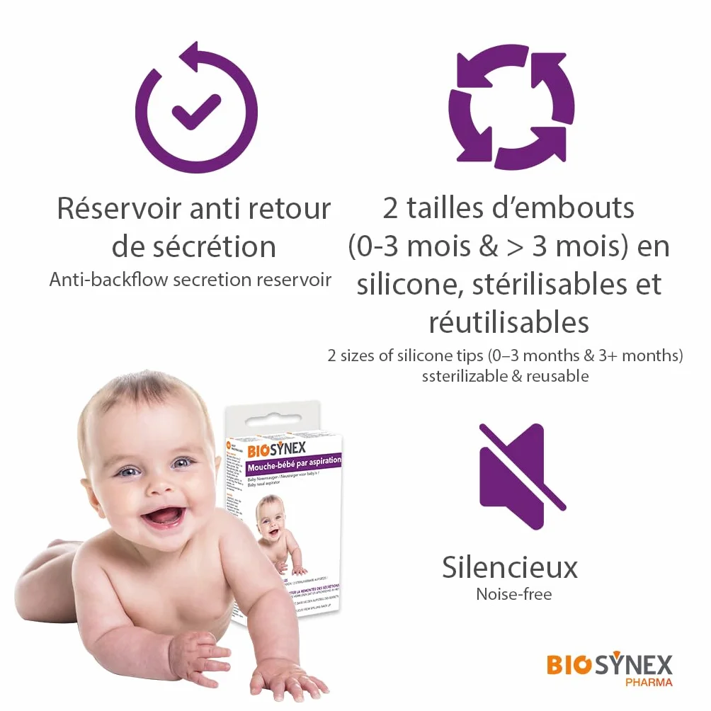 BIOSYNEX Aspirateur Nasal Mouche Bébé Manuel 2 Tailles Embouts Réutilisables
