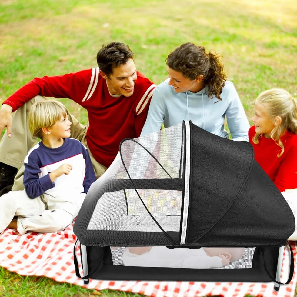 Lit de Voyage Bébé Pliable avec Moustiquaire 90 x 50 x 35 cm Noir