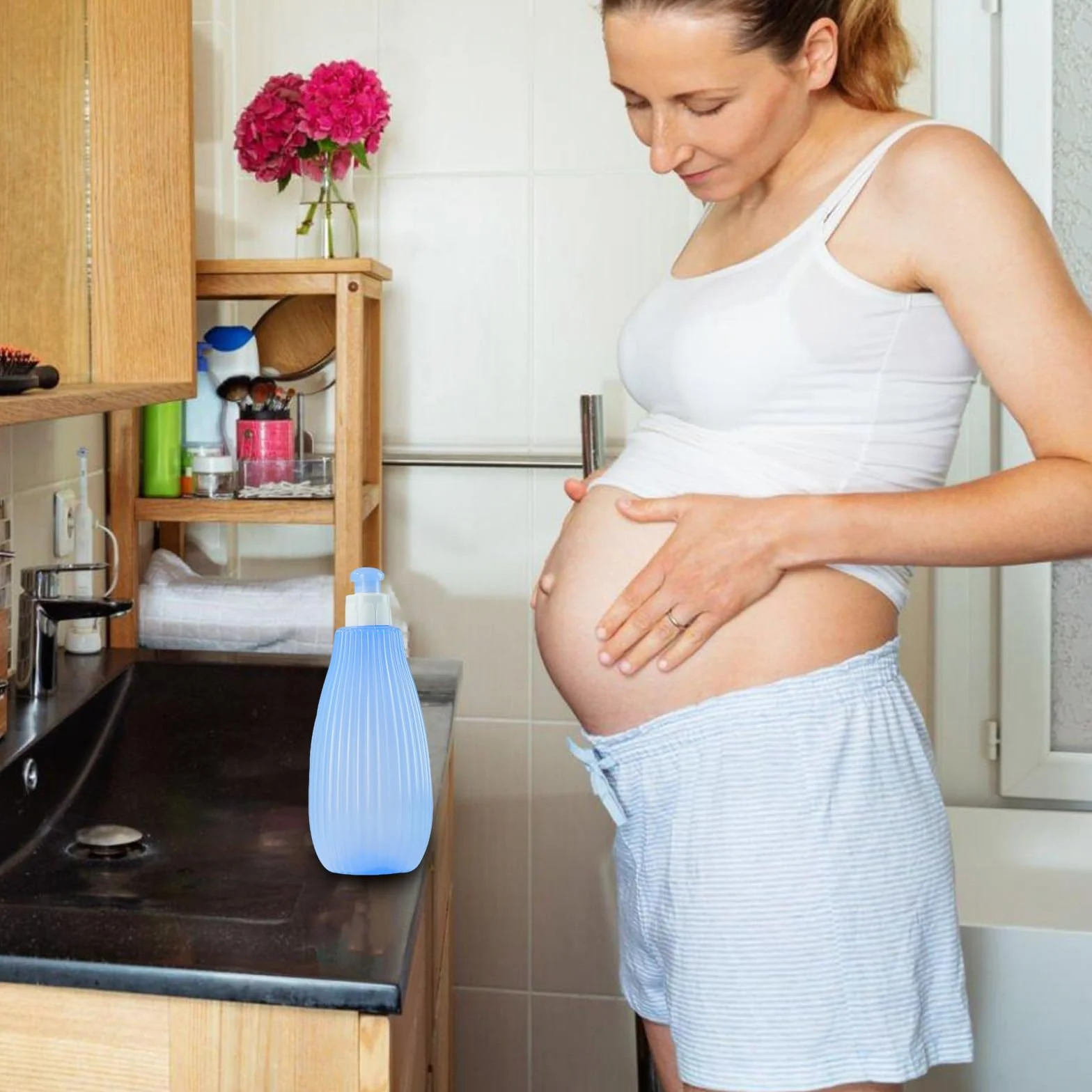 Poudouche à shampooing 350 ml pour bébé - bouteille de recharge facile, tasse de rinçage de bain à main